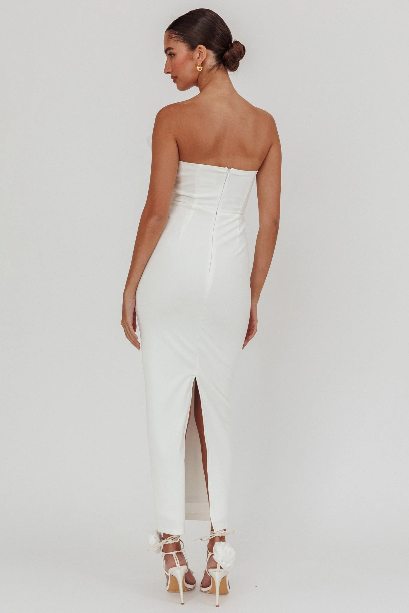 Karaline Strapless Bust Accent Maxi Dress White