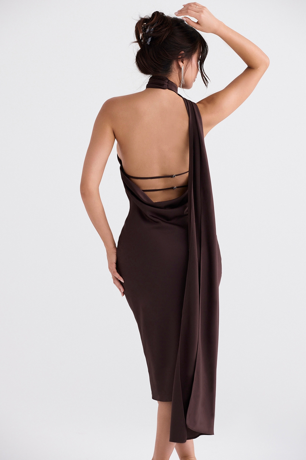 Chocolate Wrap Neck Midi Dress