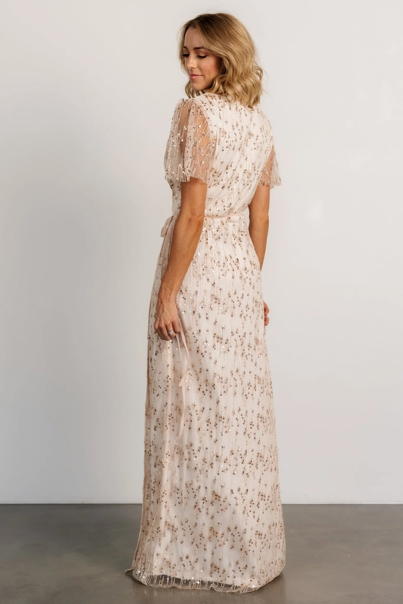 Liza Sequin Wrap Maxi Dress | Rose Gold - luluinthesky