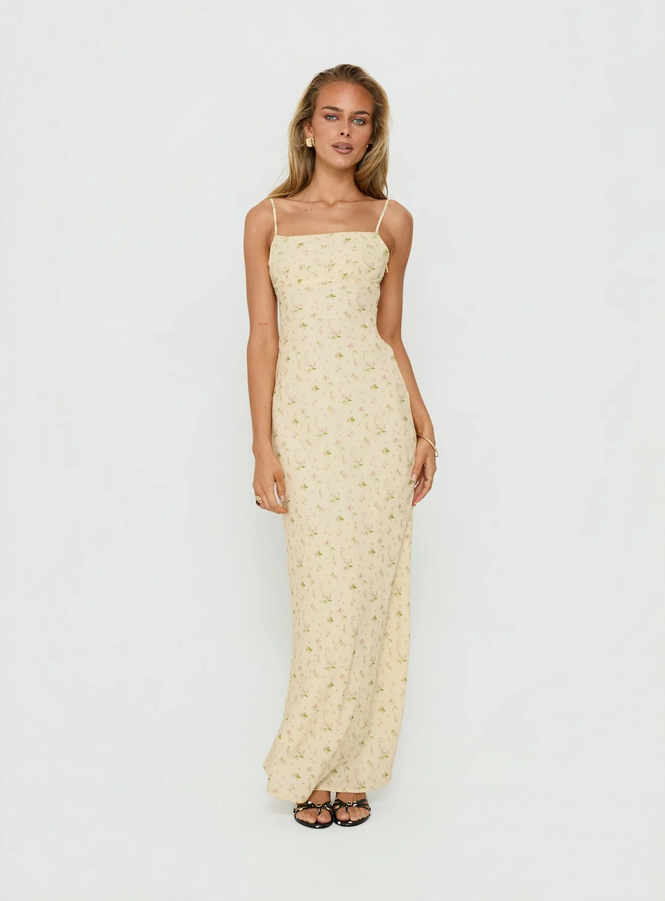 Alliza Square Neck Maxi Dress Yellow Floral
