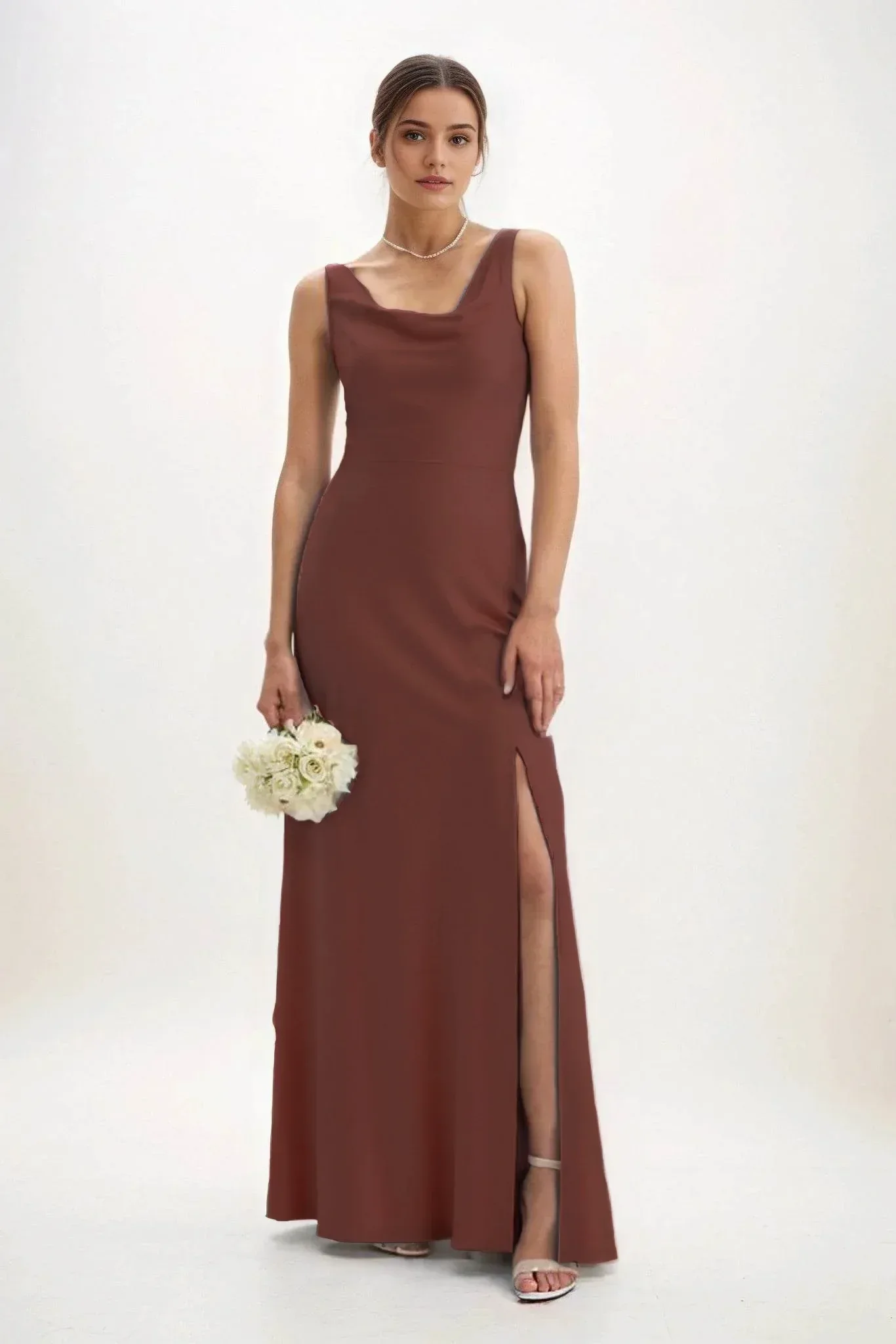 Sheath-Column Maxi Luxe Satin Bridesmaid Dress CB0816