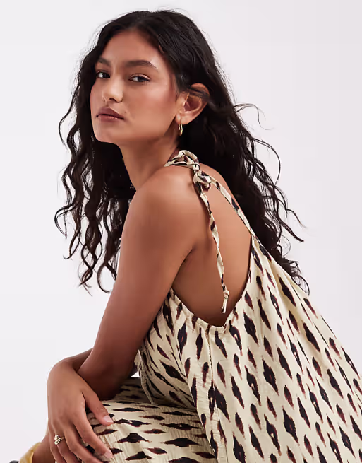 ONLY sleeveless maxi dress in brown print