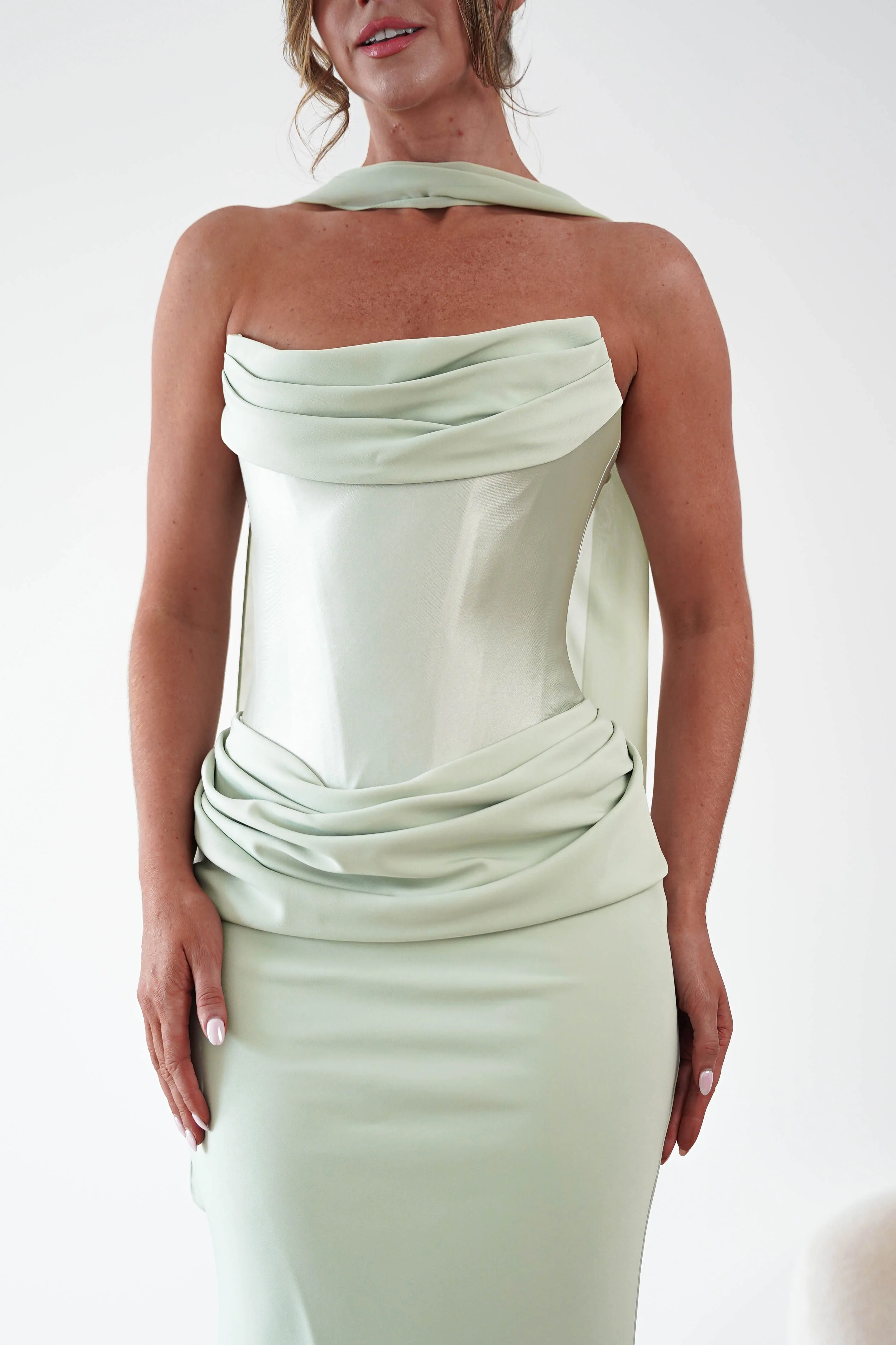 Kailani Strapless Ruched Maxi Dress | Sage