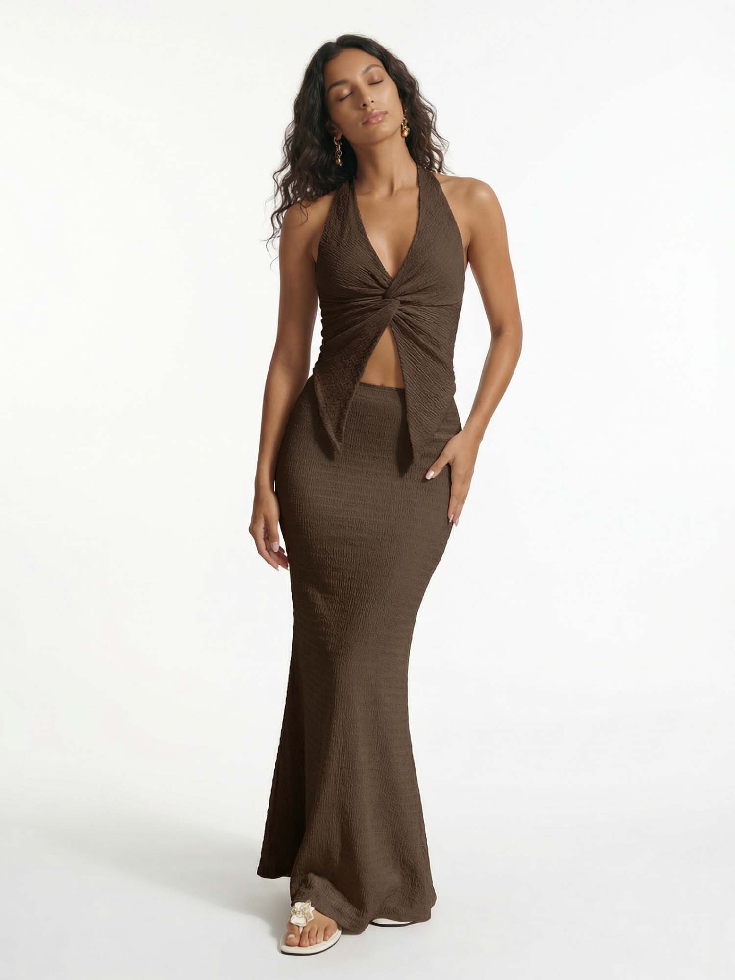 Brown Twist Halter Set
