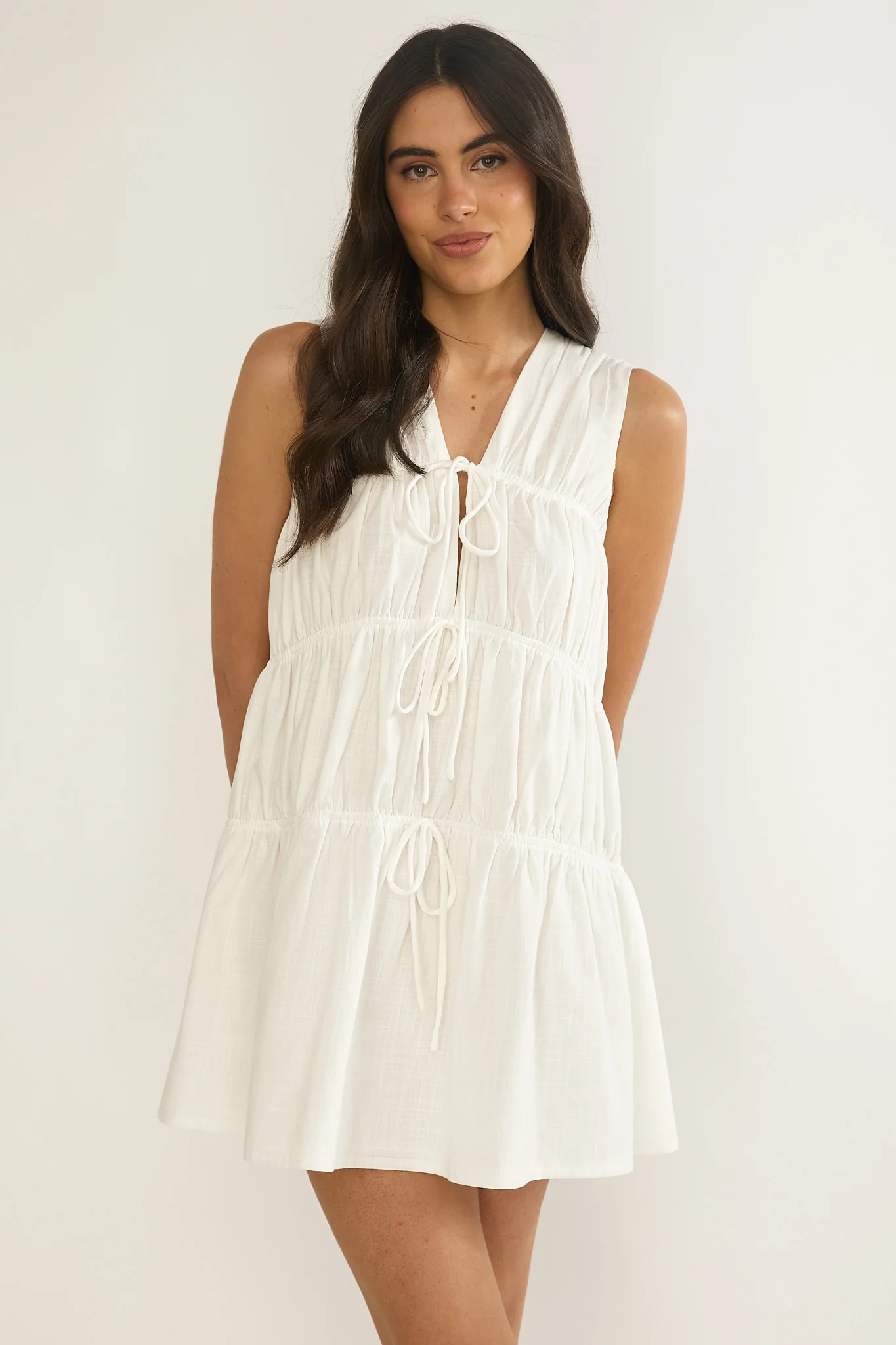 Antibes Tie Front Mini Dress White - luluinthesky