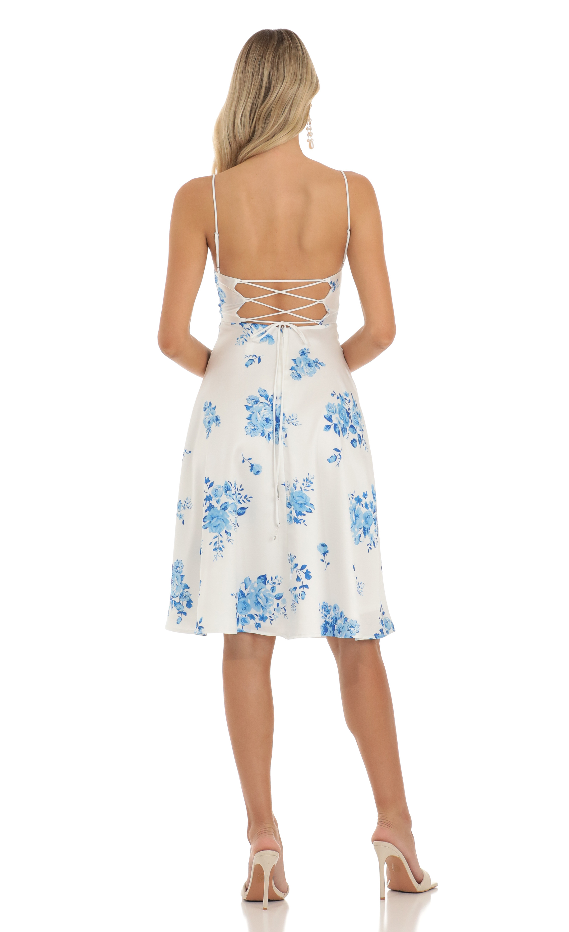 Satin Floral Midi Dress in White - luluinthesky
