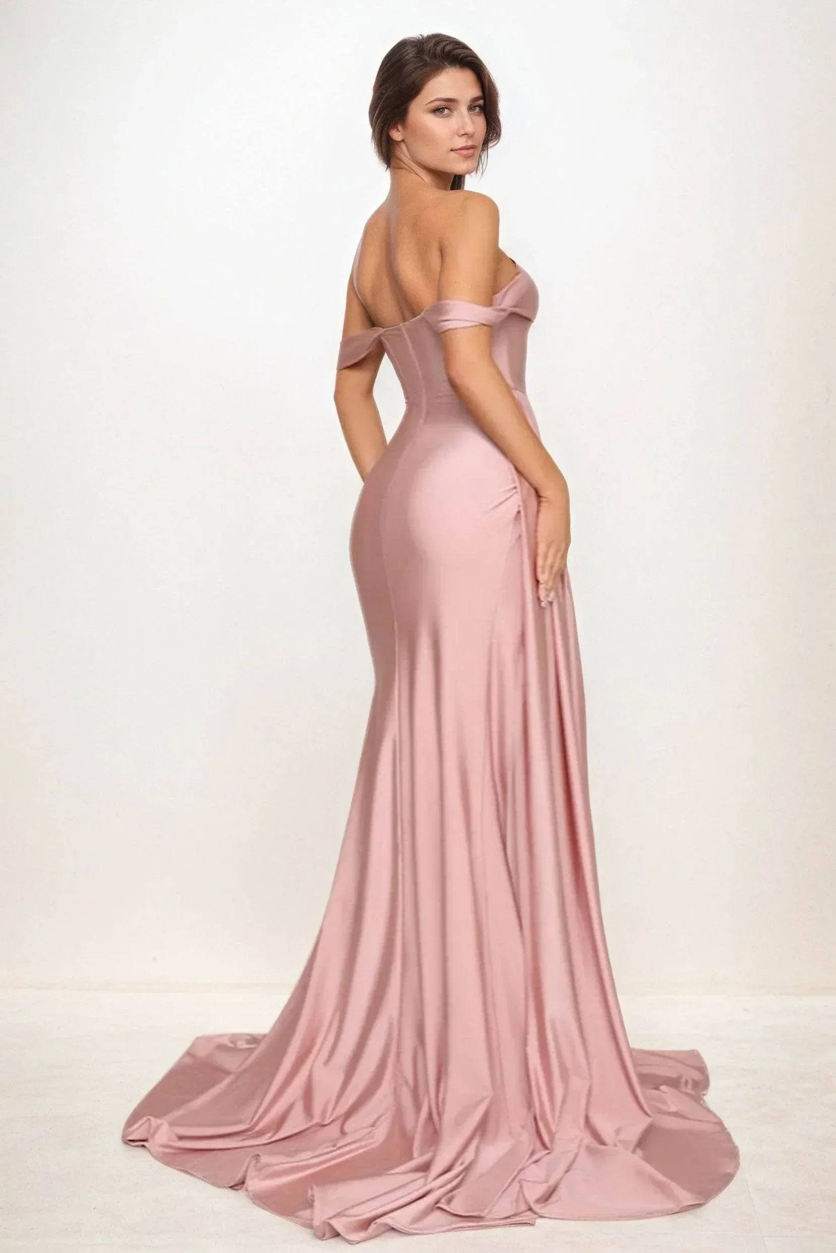 Trumpet-Mermaid Sweep-Brush Train Stretch Satin Wedding Guest Dress CG0295