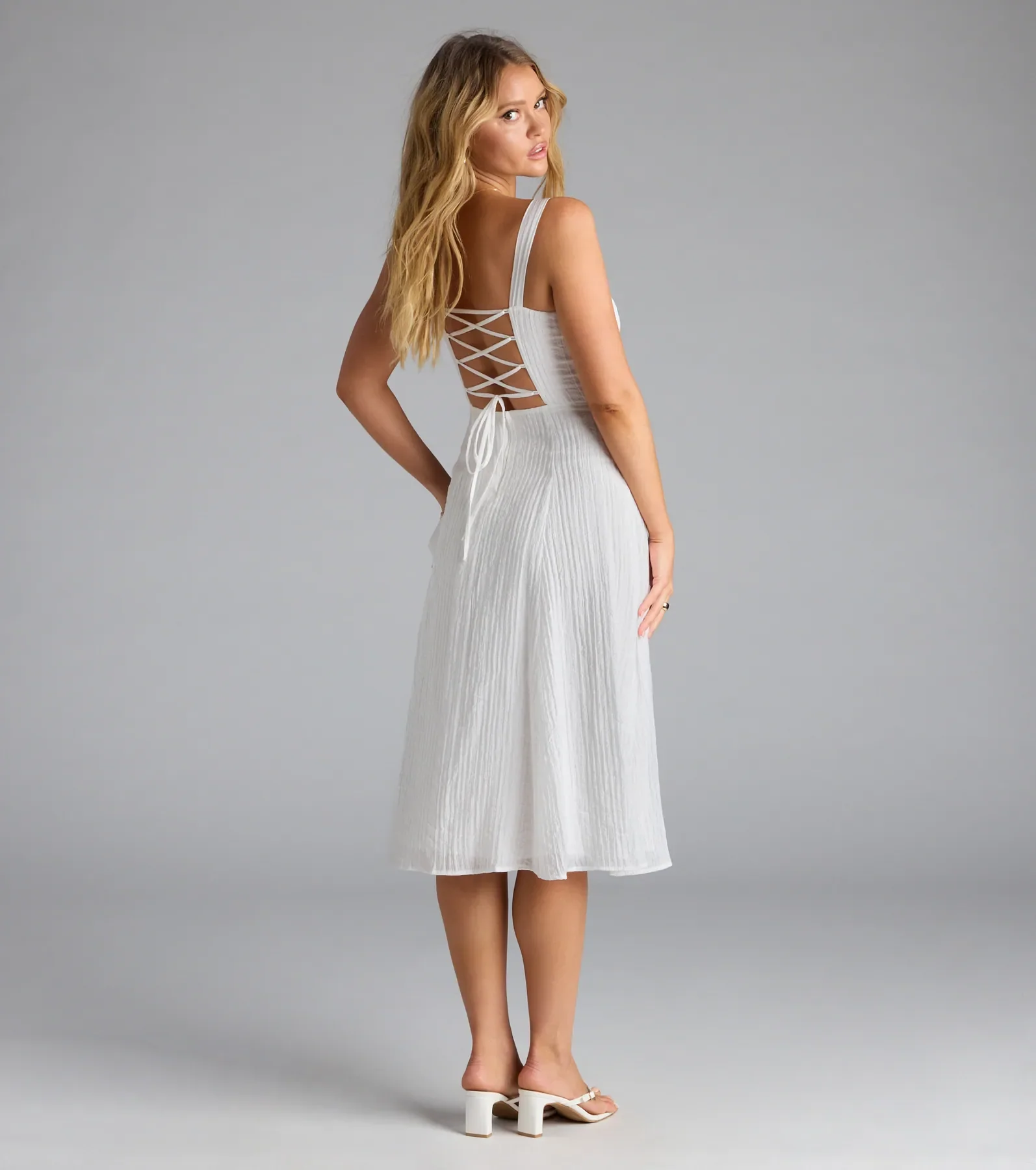 Spring Fling Corset Tie A-Line Midi Dress