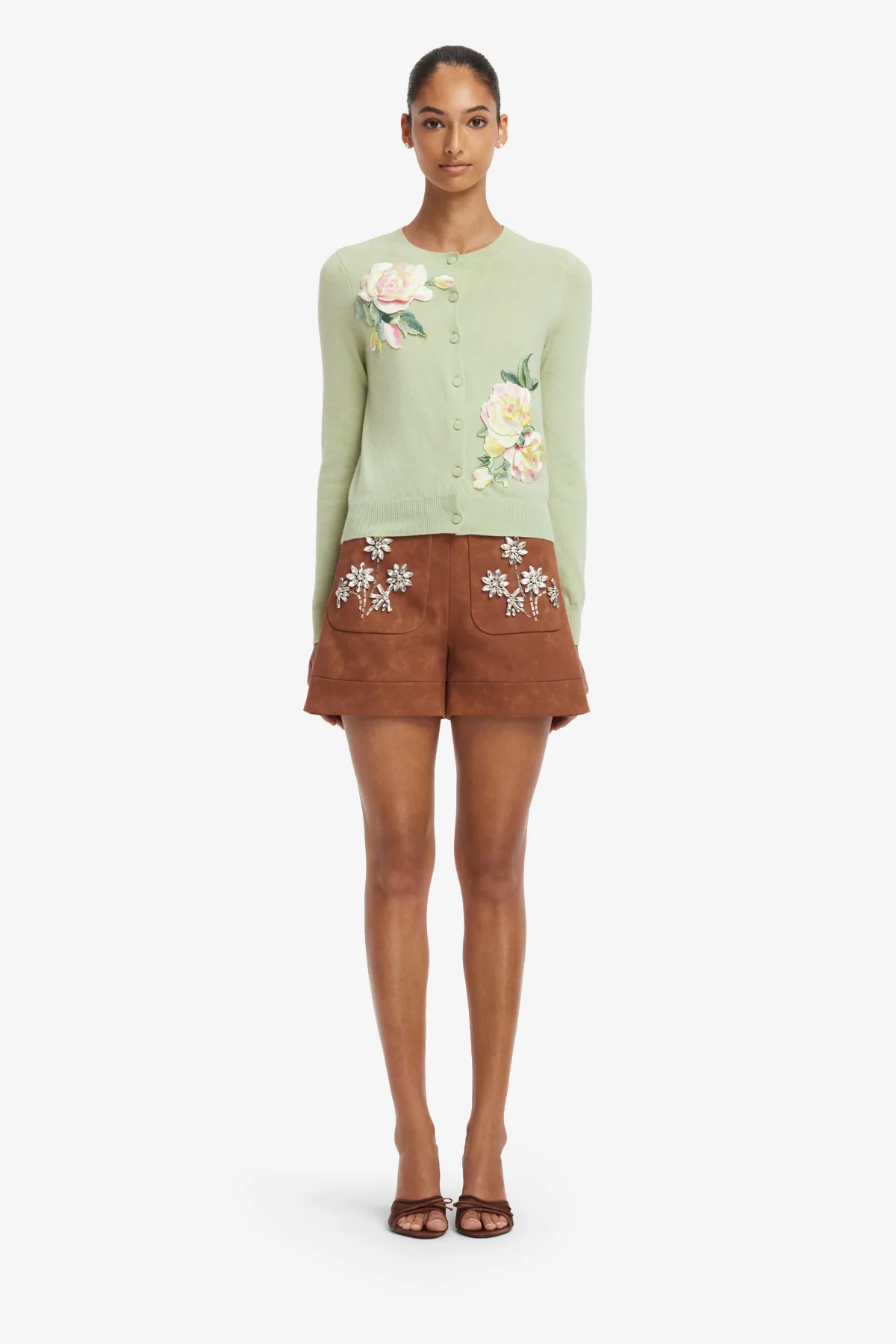 Tessa Embellished Vegan Suede Shorts - Chestnut