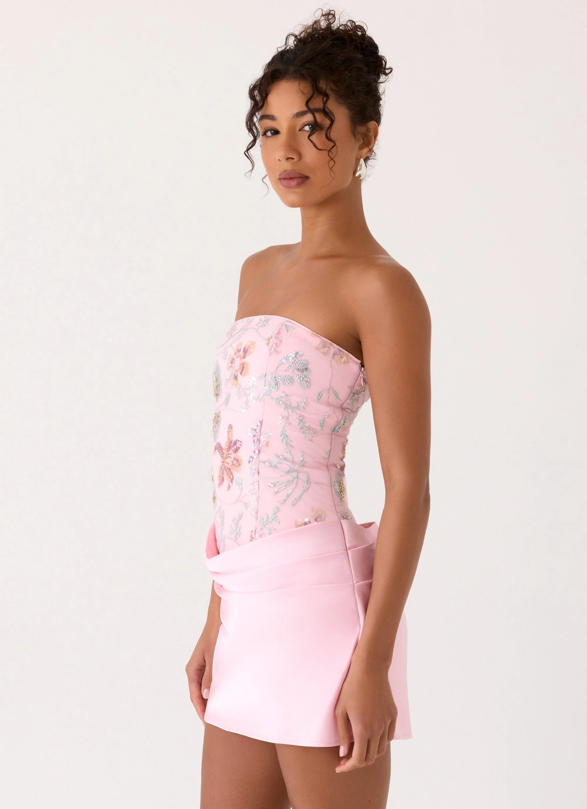 Angelique Beaded Mini Dress Pink - luluinthesky