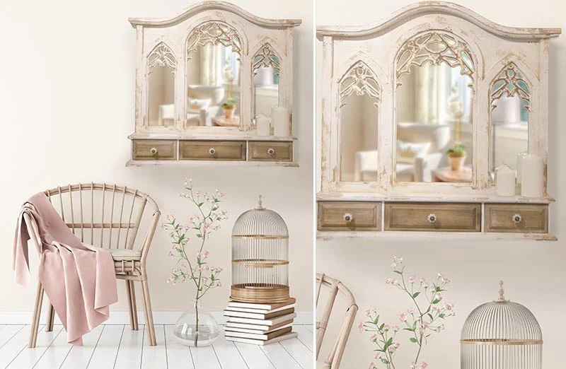 Distressed Mirror Wall Shelf