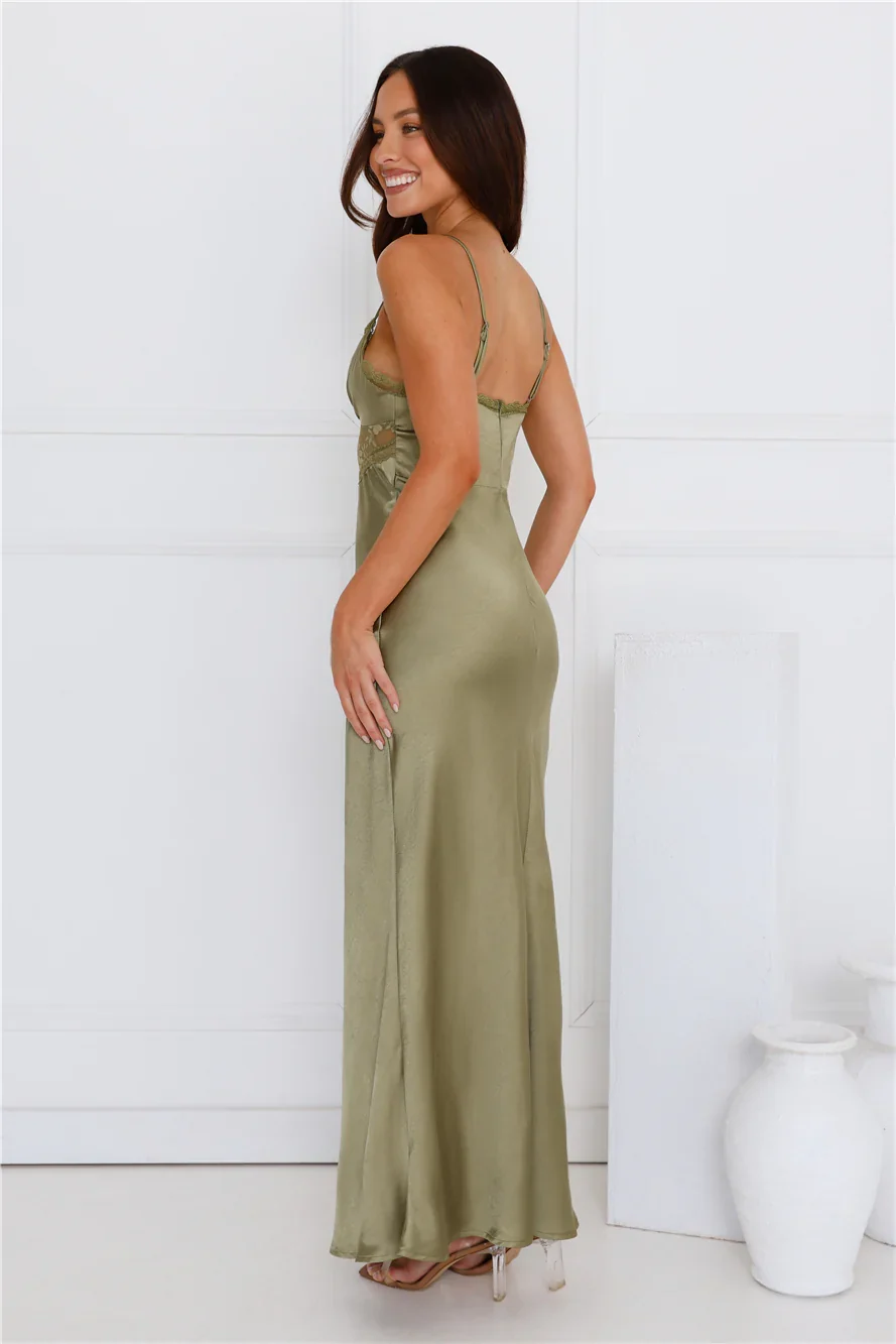 Luxe Slip Satin Maxi Dress Olive