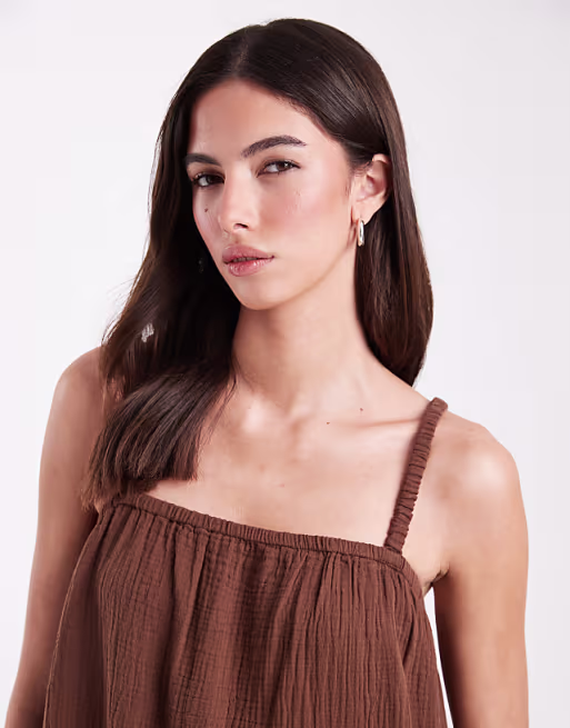 ONLY cheesecloth maxi dress in chocolate brown