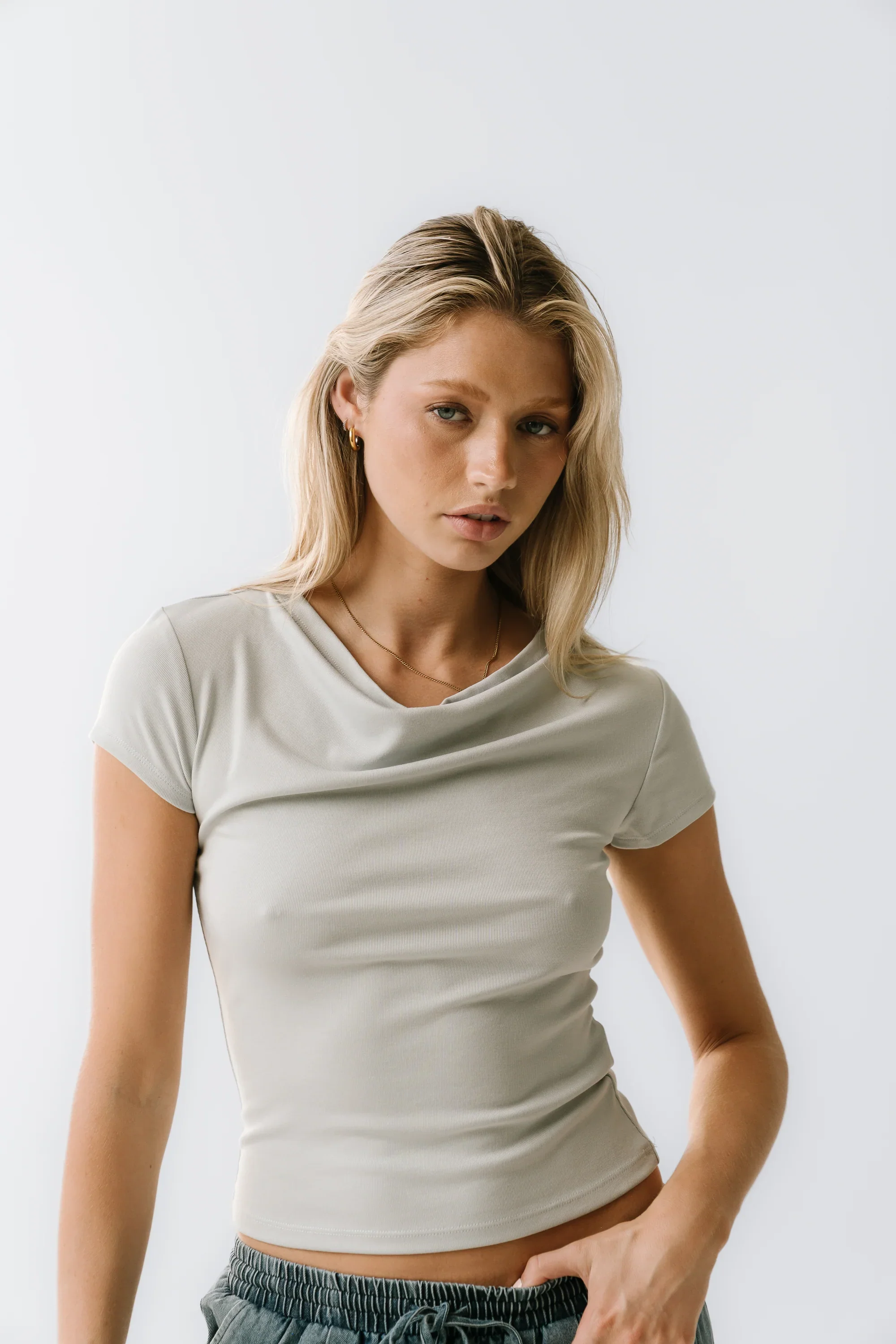 Paula Cowl Neck Top in Light Blue