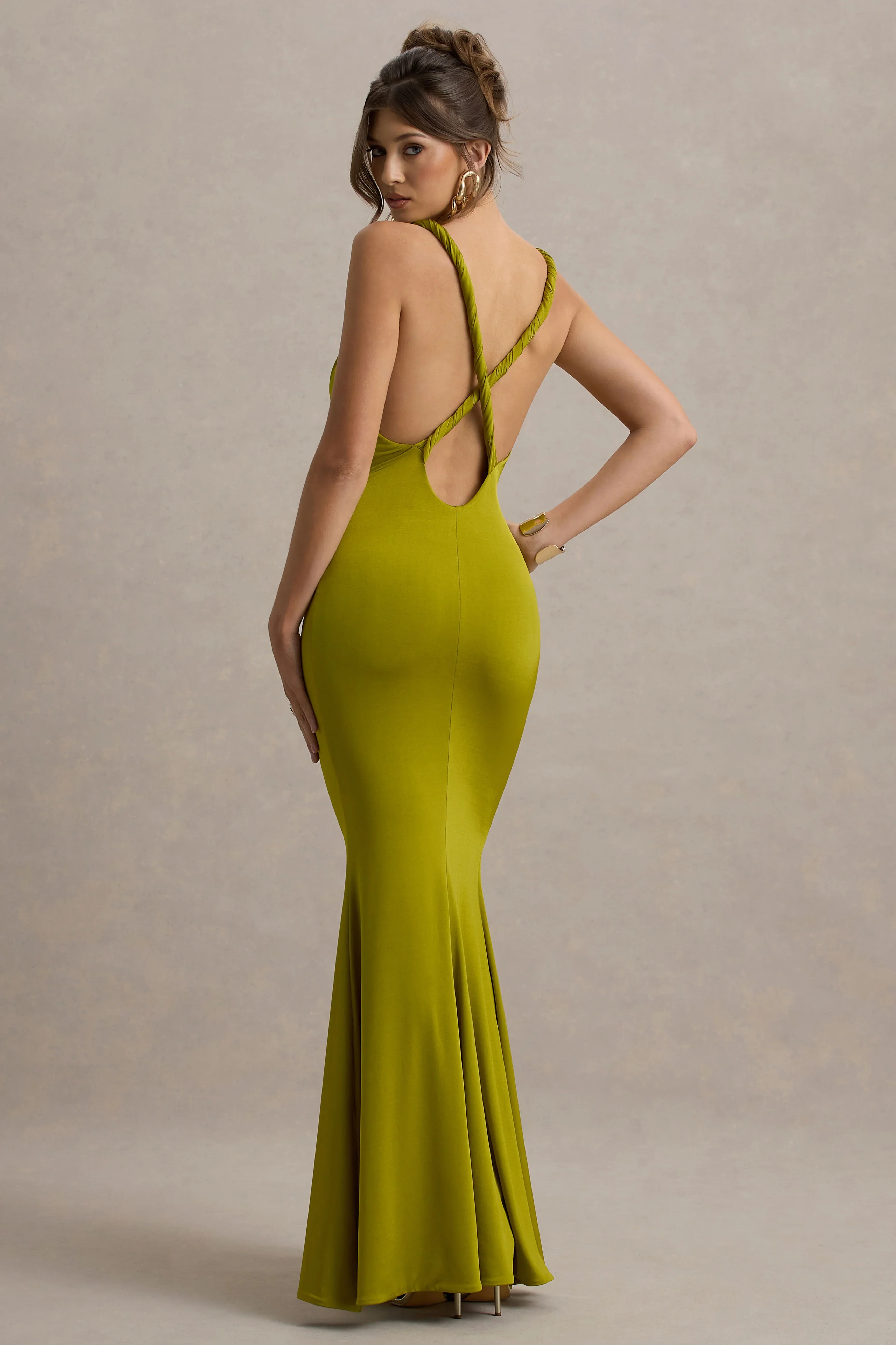 Santez | Green Twisted Plunge-Neck Maxi Dress