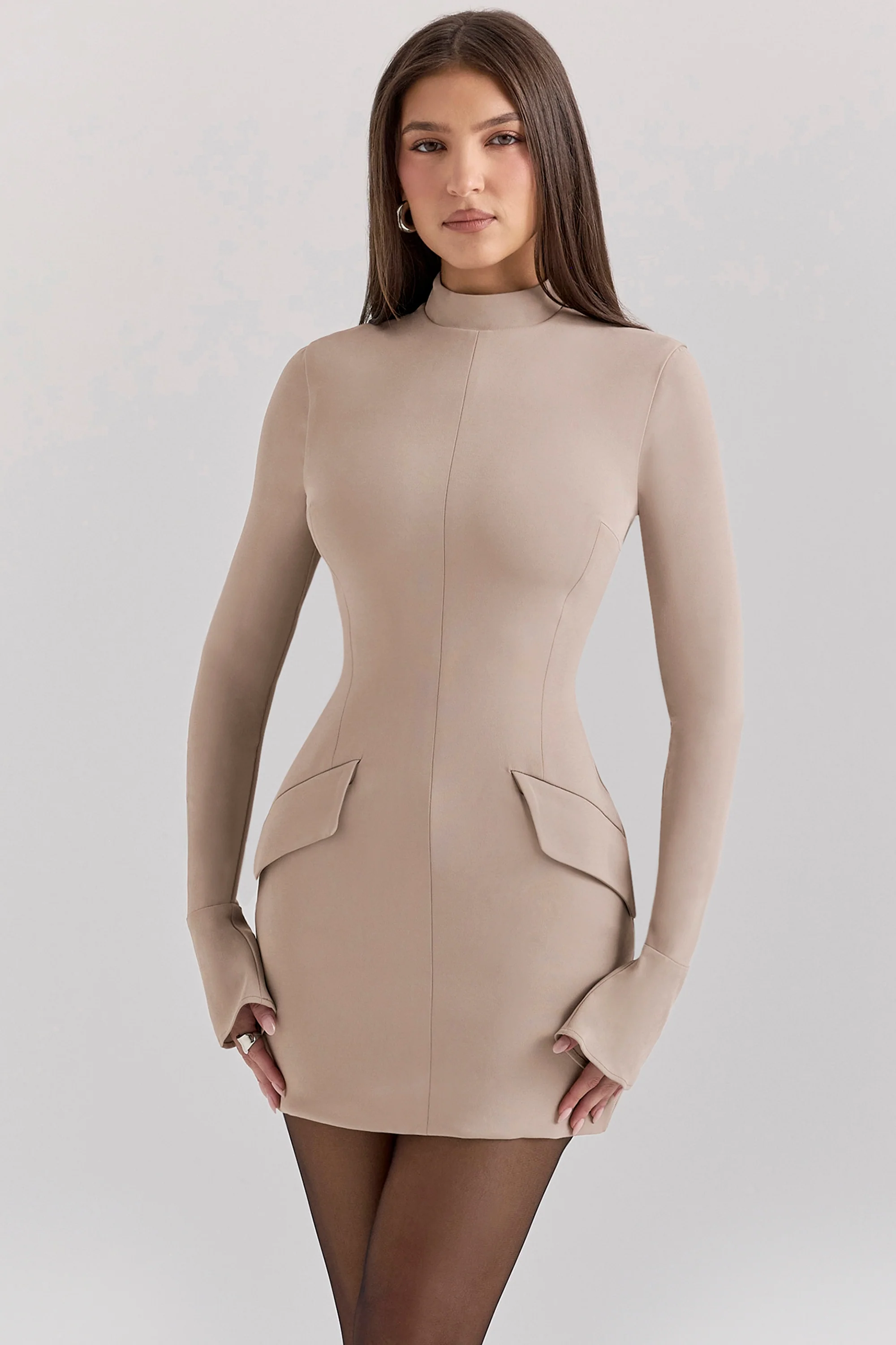 taupe long sleeve mini dress