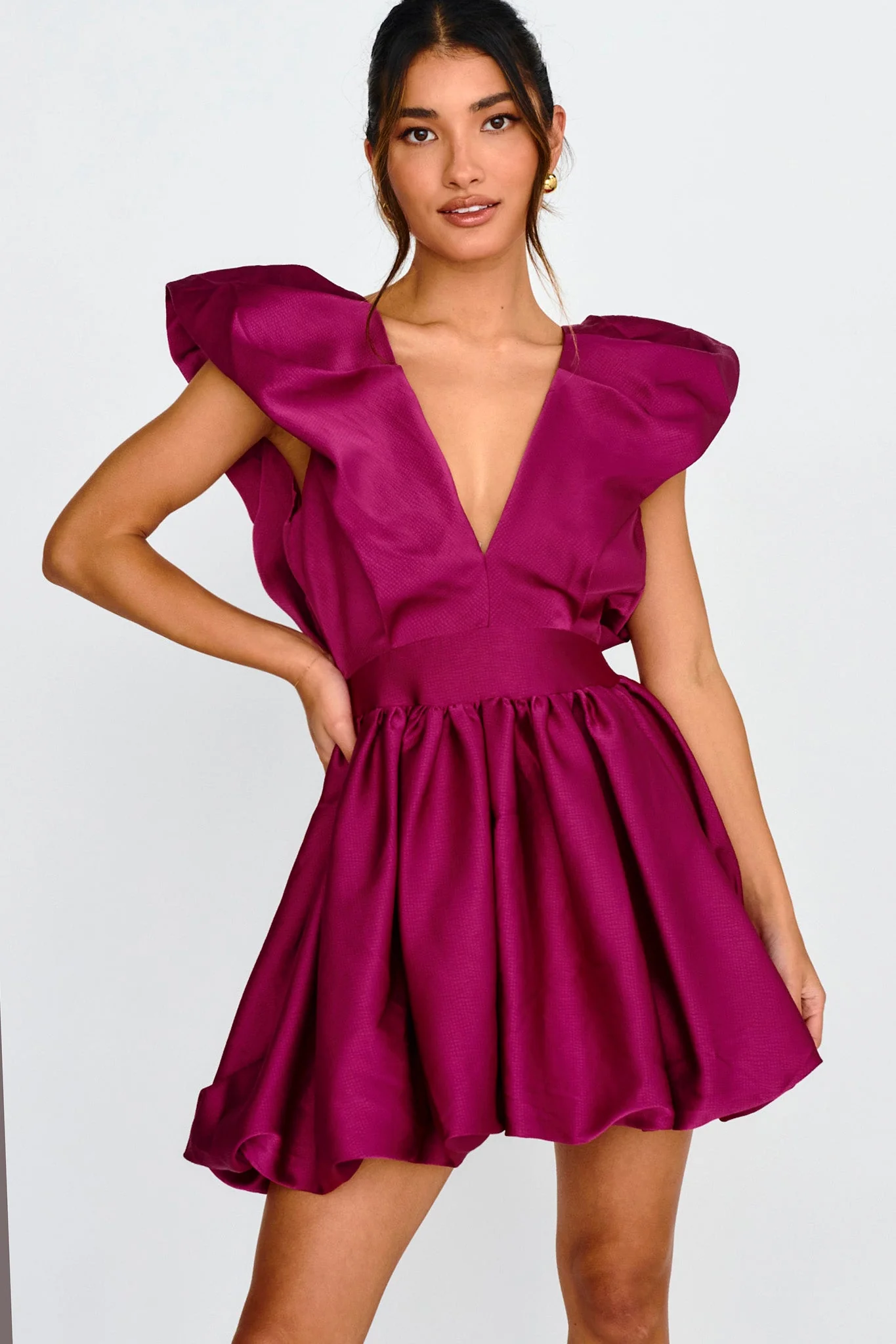 Hidden Heart Bubble Hem Mini Dress Magenta - luluinthesky
