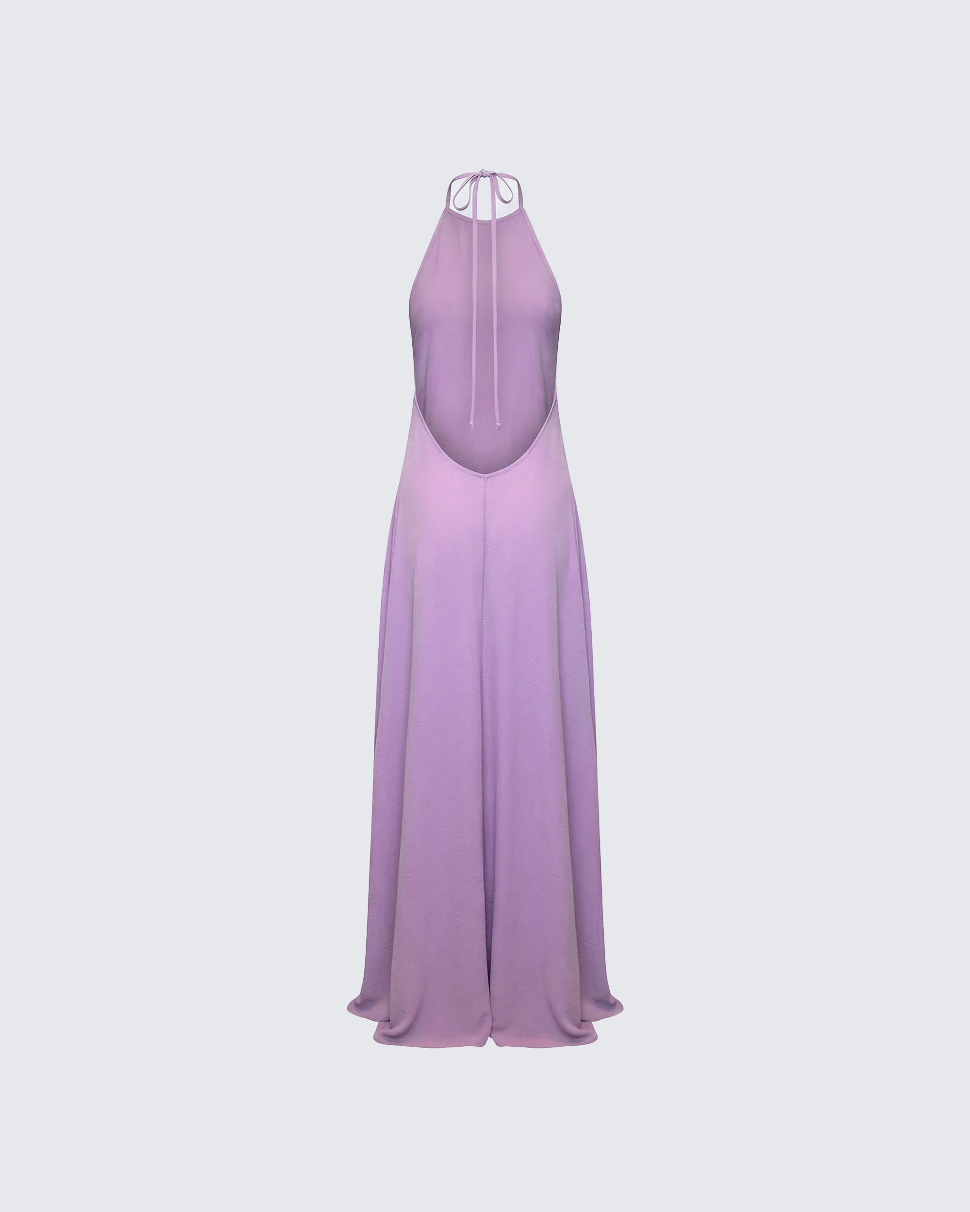 Debri Purple Open Back Halterneck Matt Satin Maxi Dress