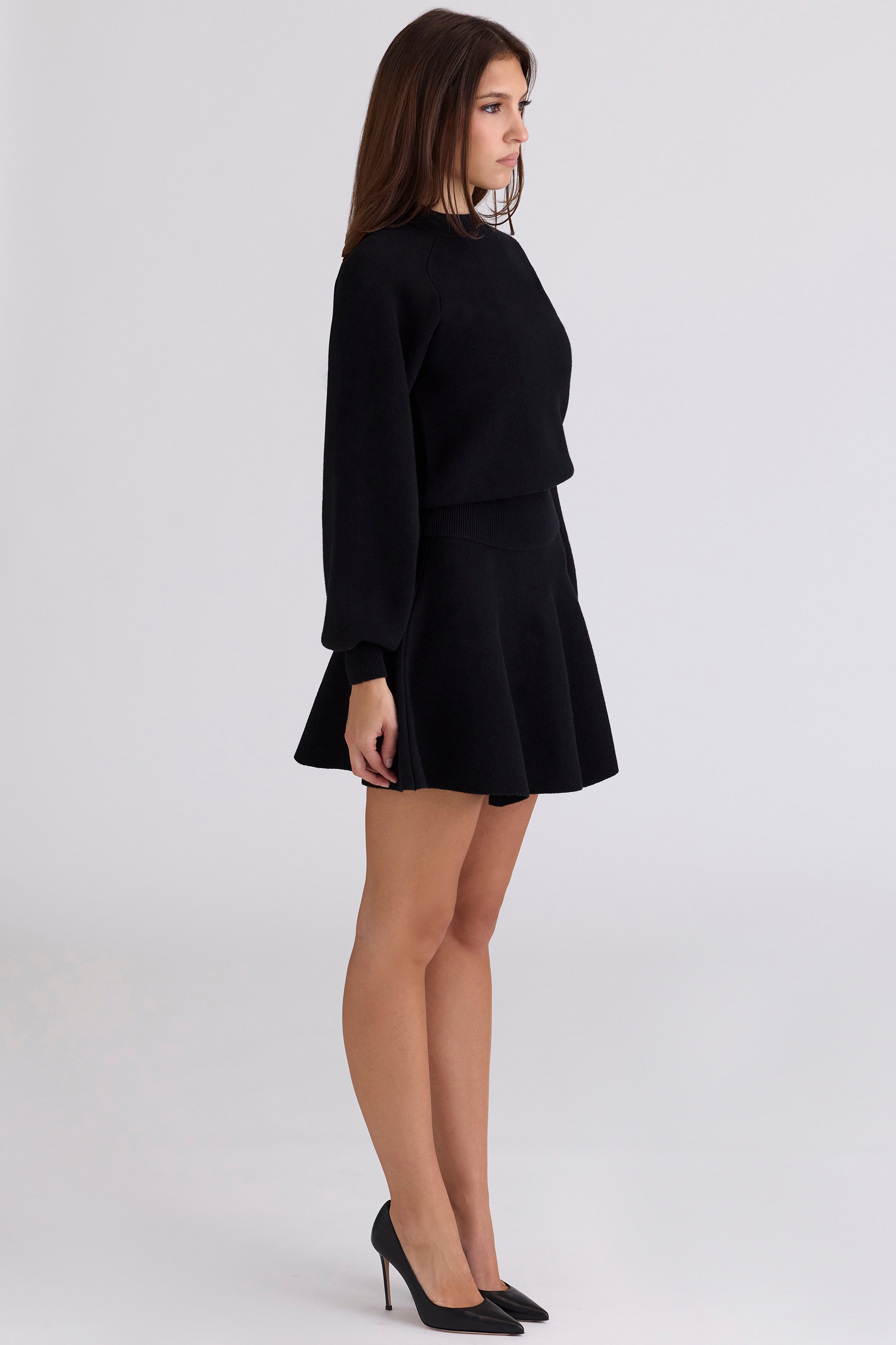 Black Wool & Cashmere Balloon Sleeve Sweater