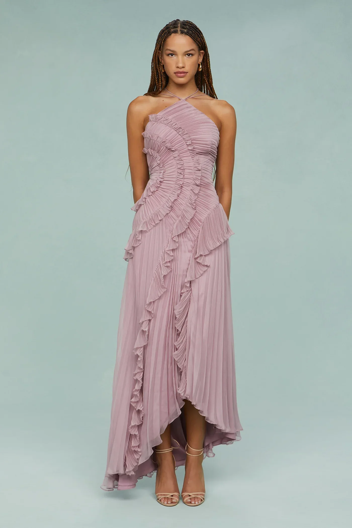 Amur Lorelie Halter Gown in Water Hyacinth