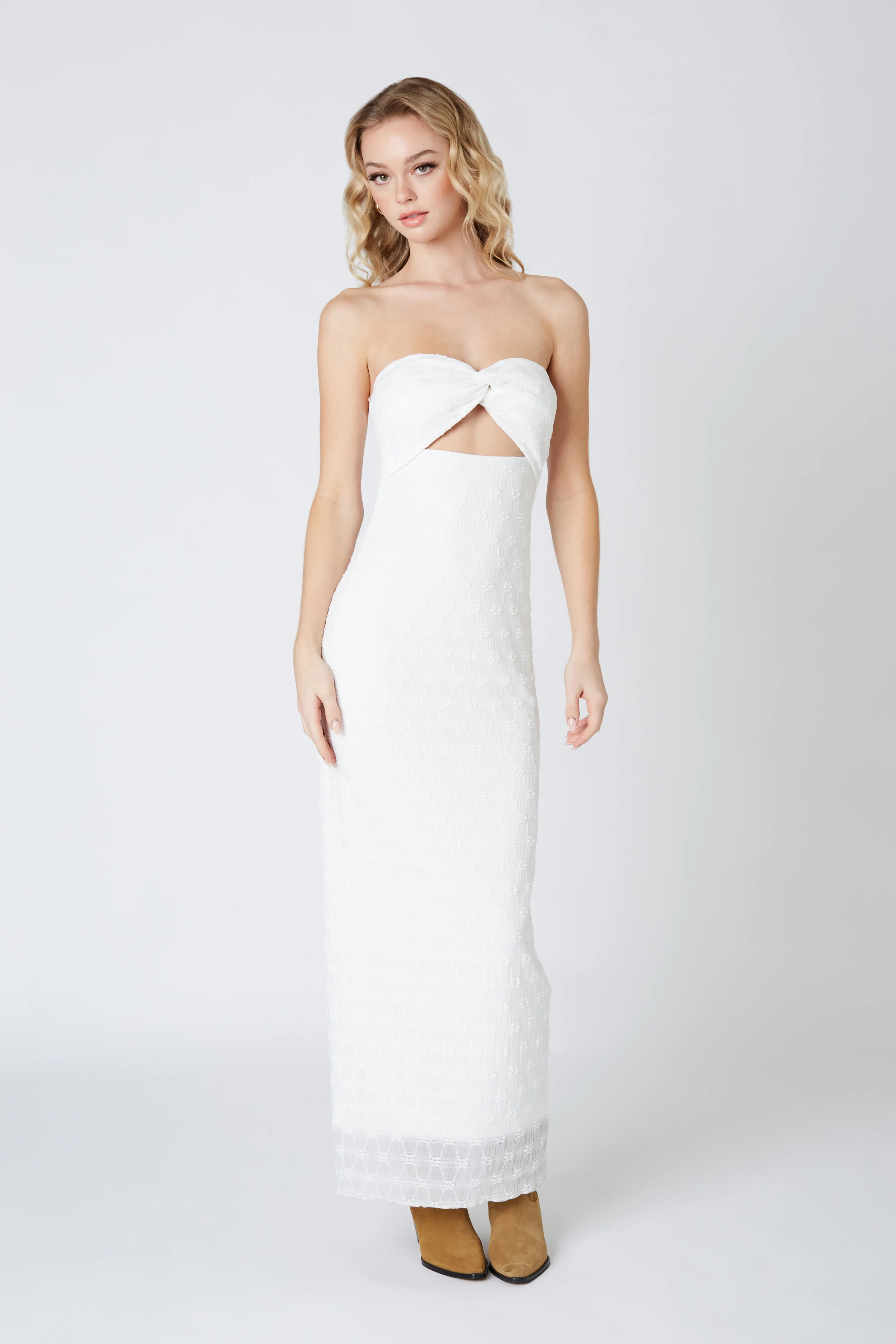 Strapless Lace Cut Out Maxi Dress