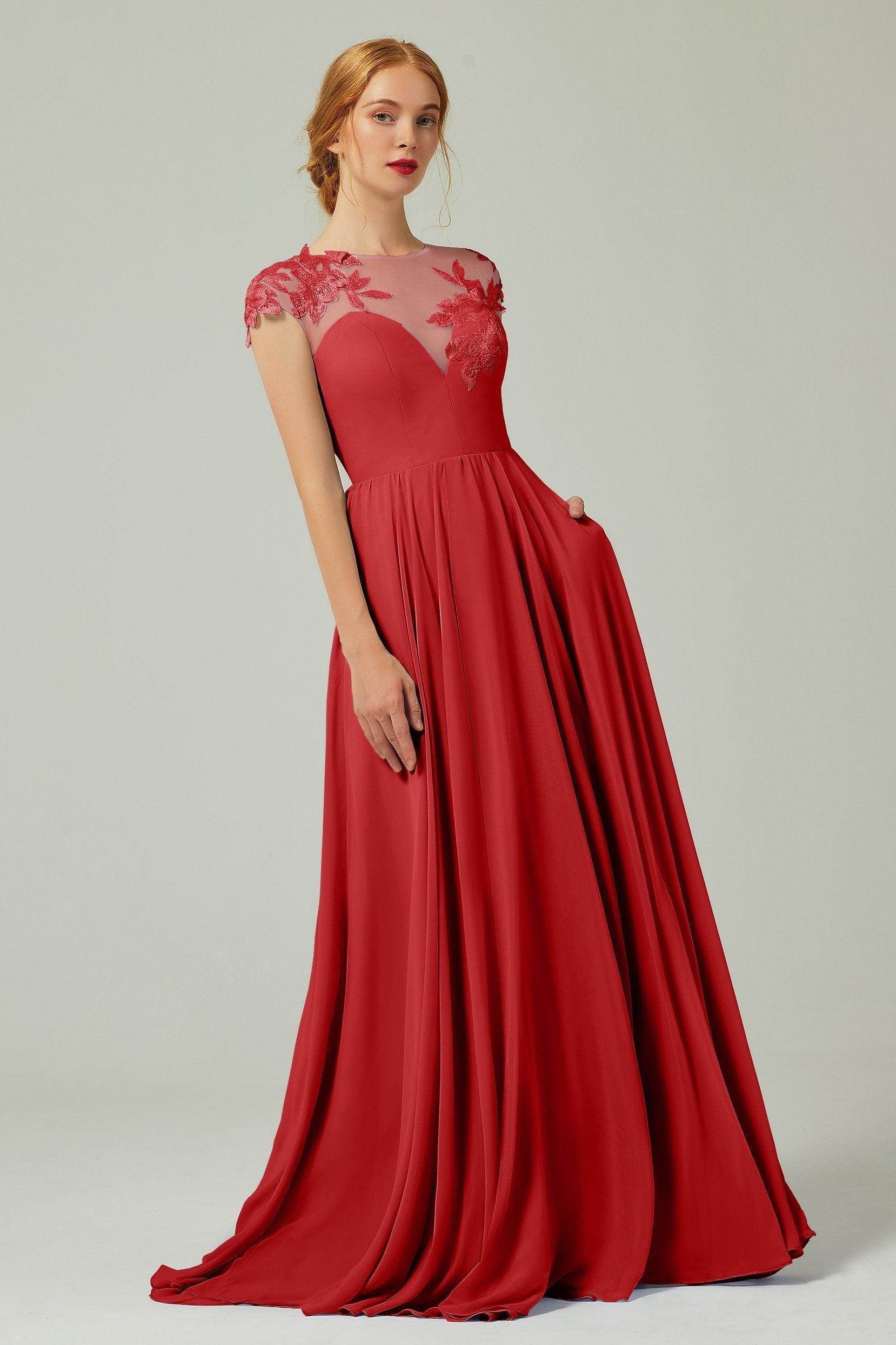 A-Line Sweep-Brush Train Chiffon Bridesmaid Dress CB0248