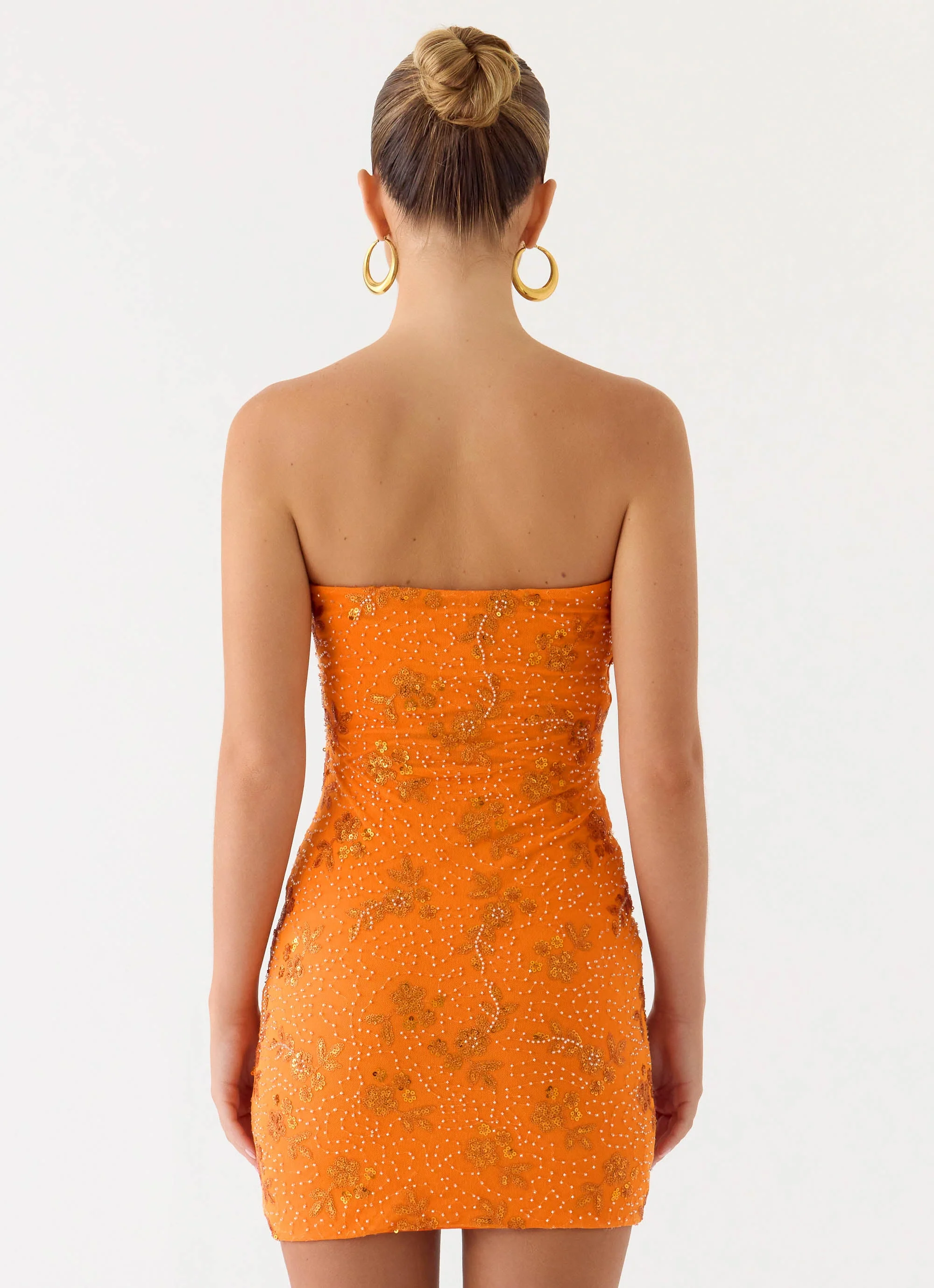 Push Back Beaded Sequin Mini Dress - Orange - luluinthesky
