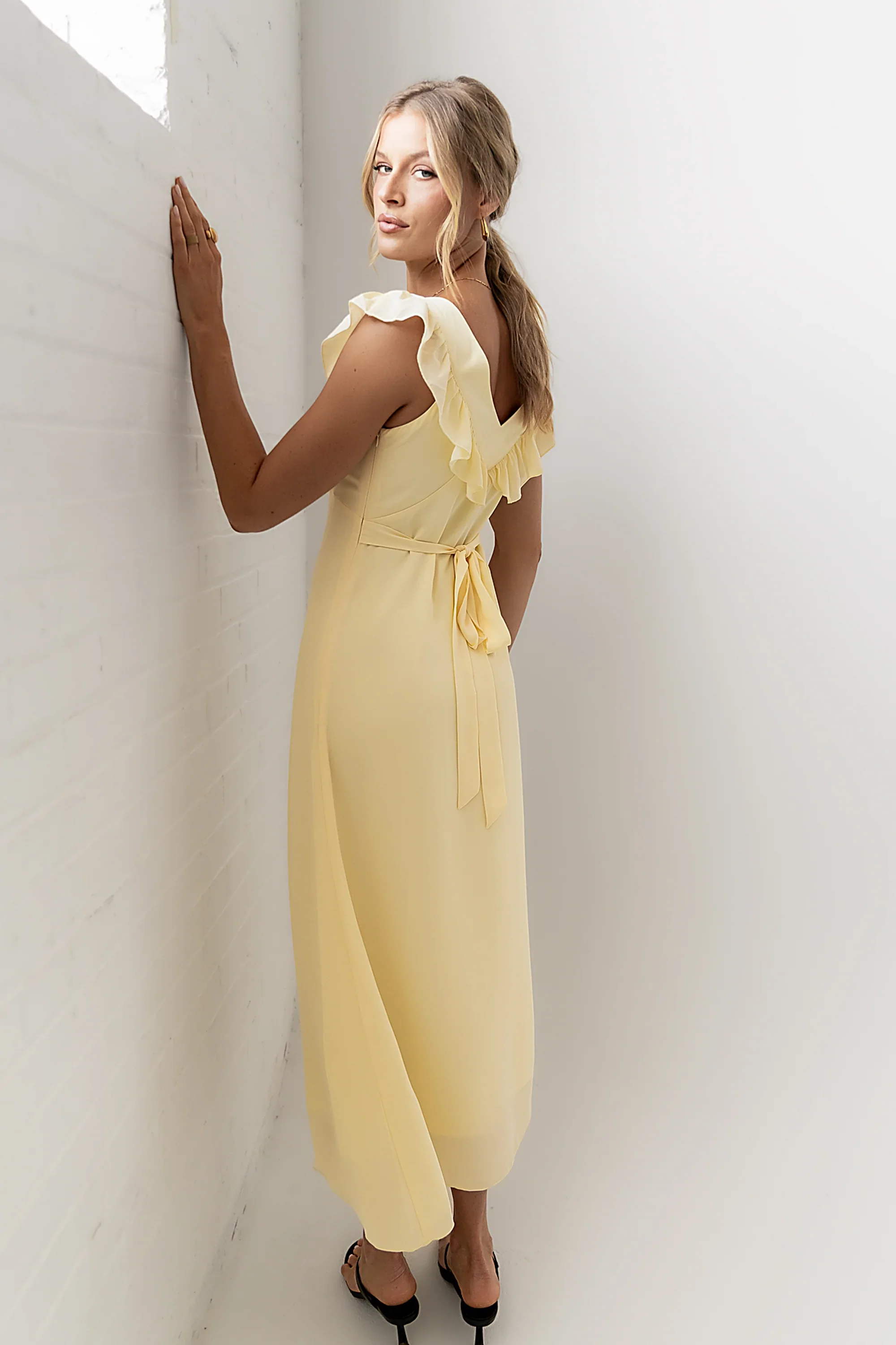 Lydia Ruffle Maxi Dress in Yellow - luluinthesky
