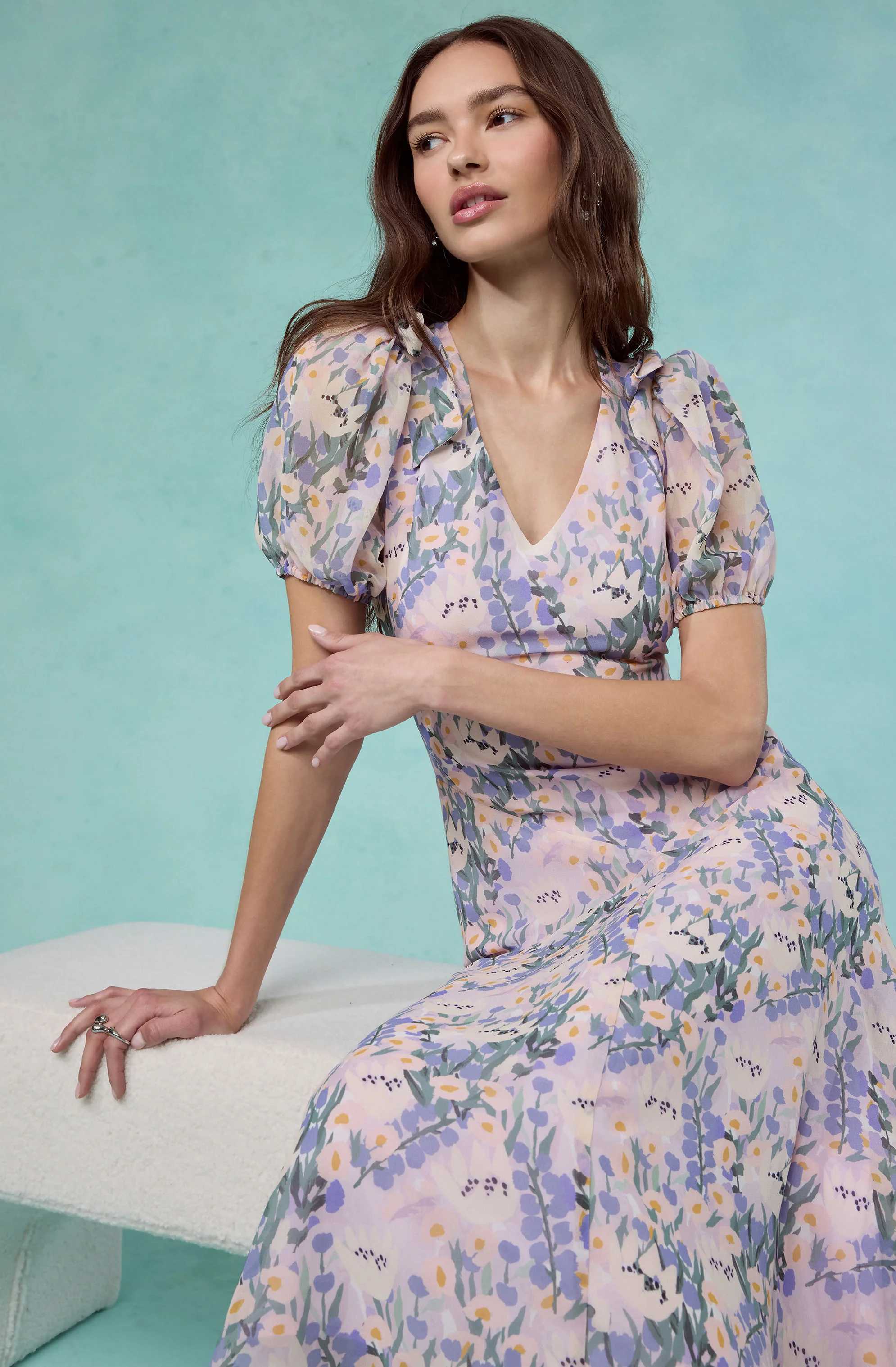 Jessenia Floral Puff Sleeve Midi Dress