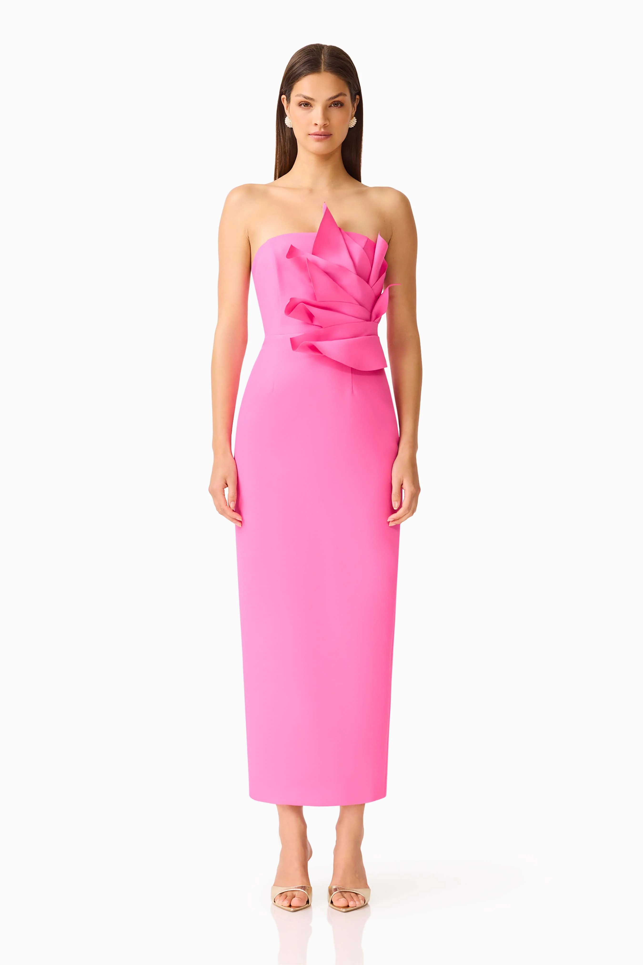 Laurentia Column Midi Dress in Fuchsia Pink