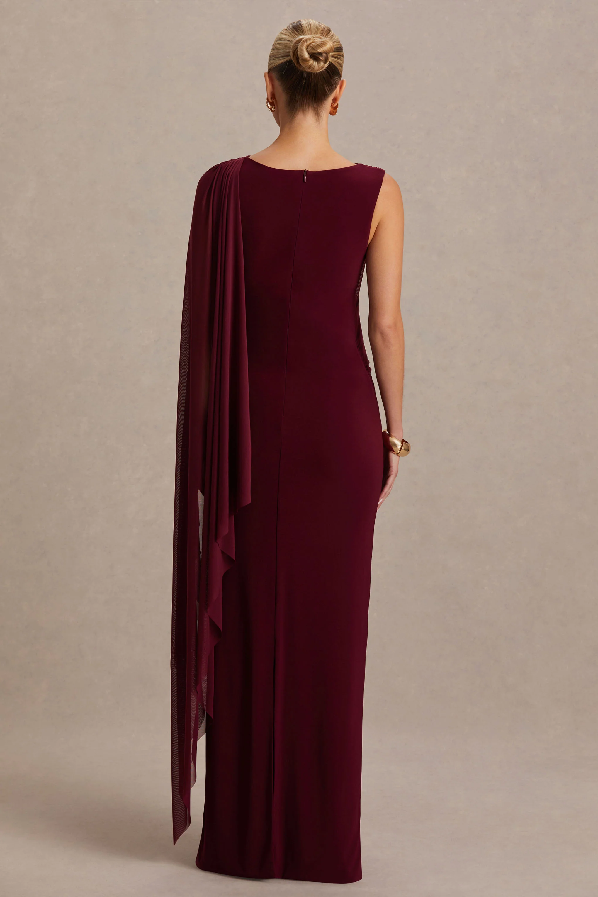 Cristina | Burgundy Slashed-Neck Maternity Maxi Dress With Cape-Sleeve