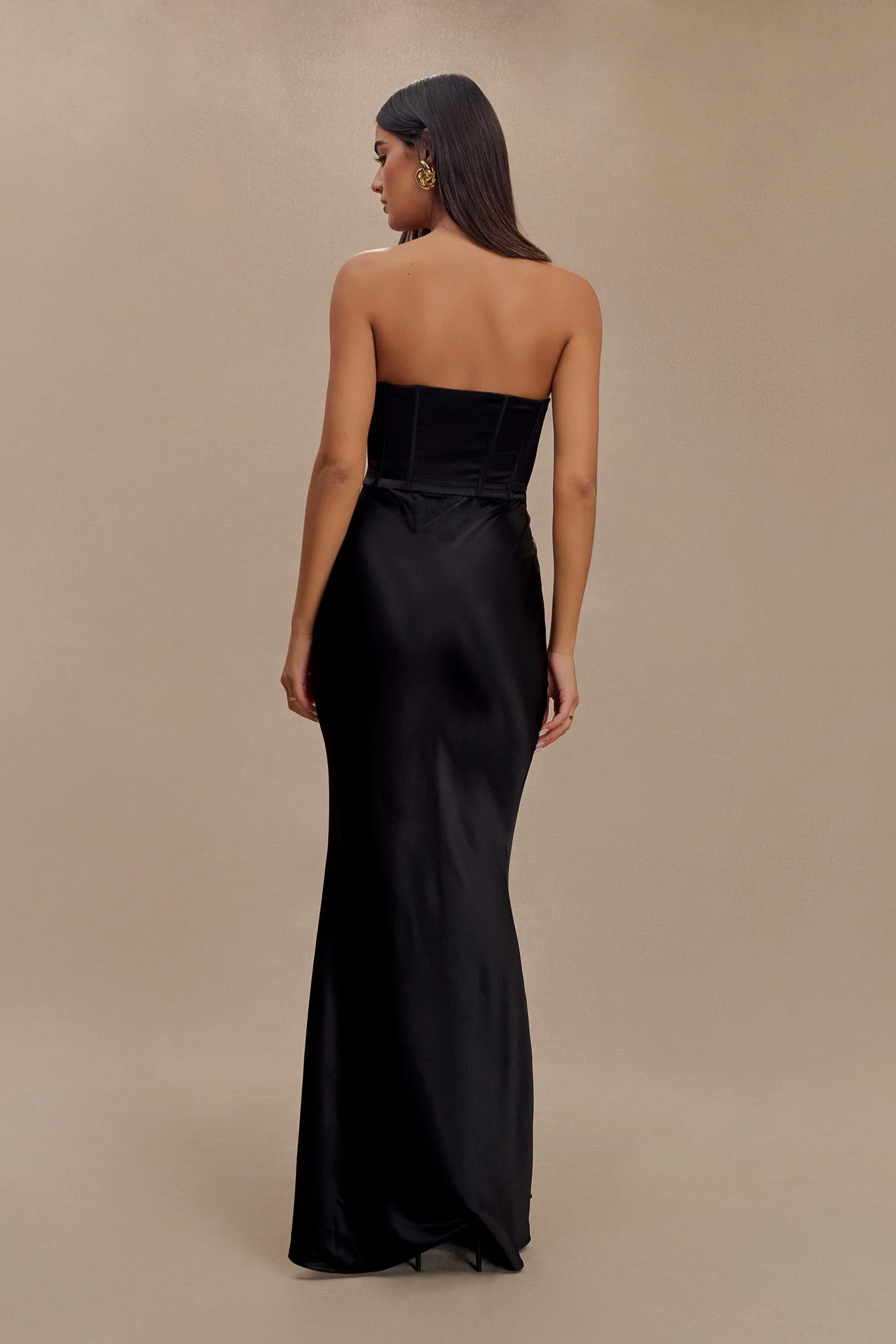 Harlow Satin Strapless Maxi Dress - Black