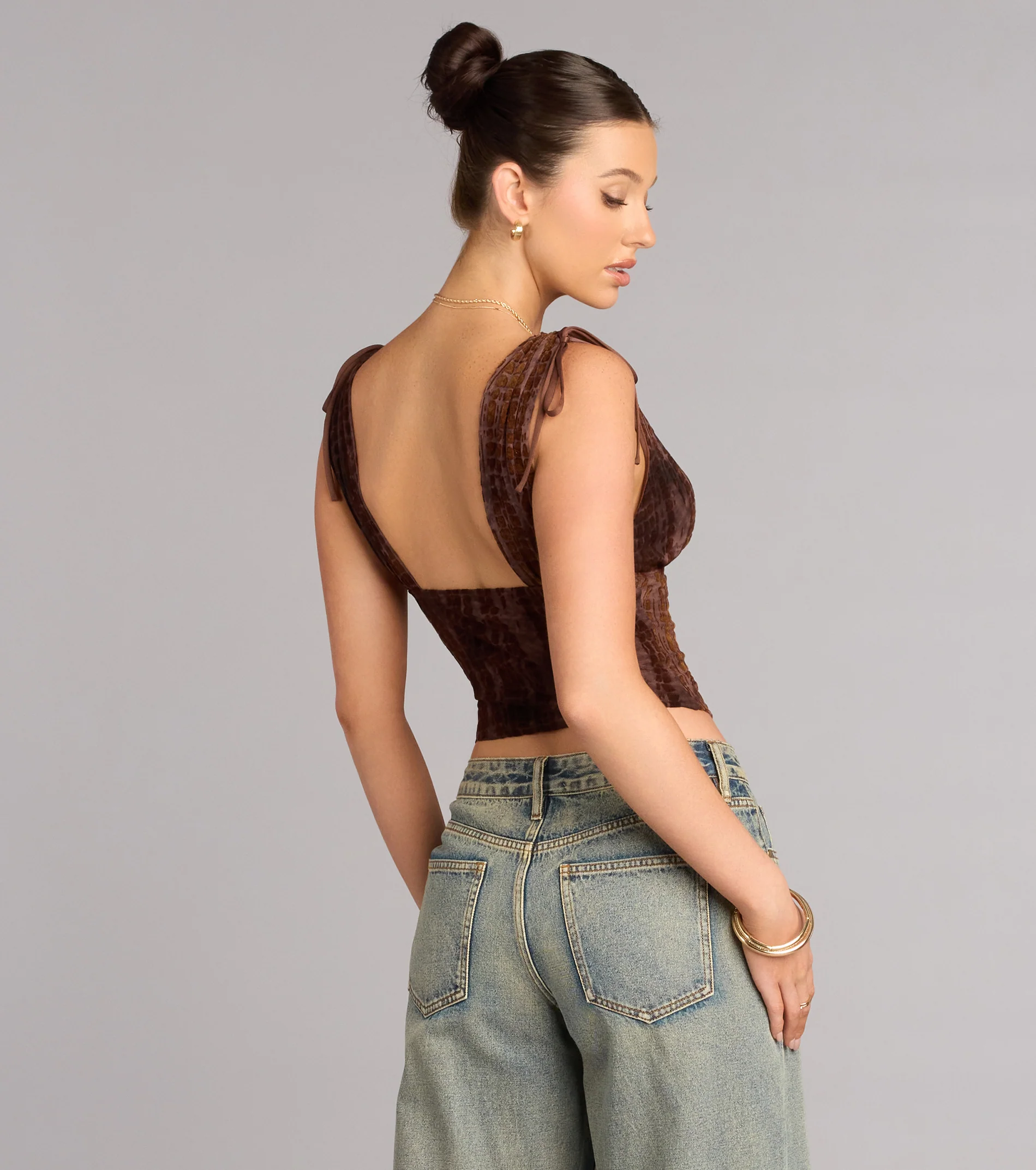 Caught Your Eye Flocked Velvet Corset Top