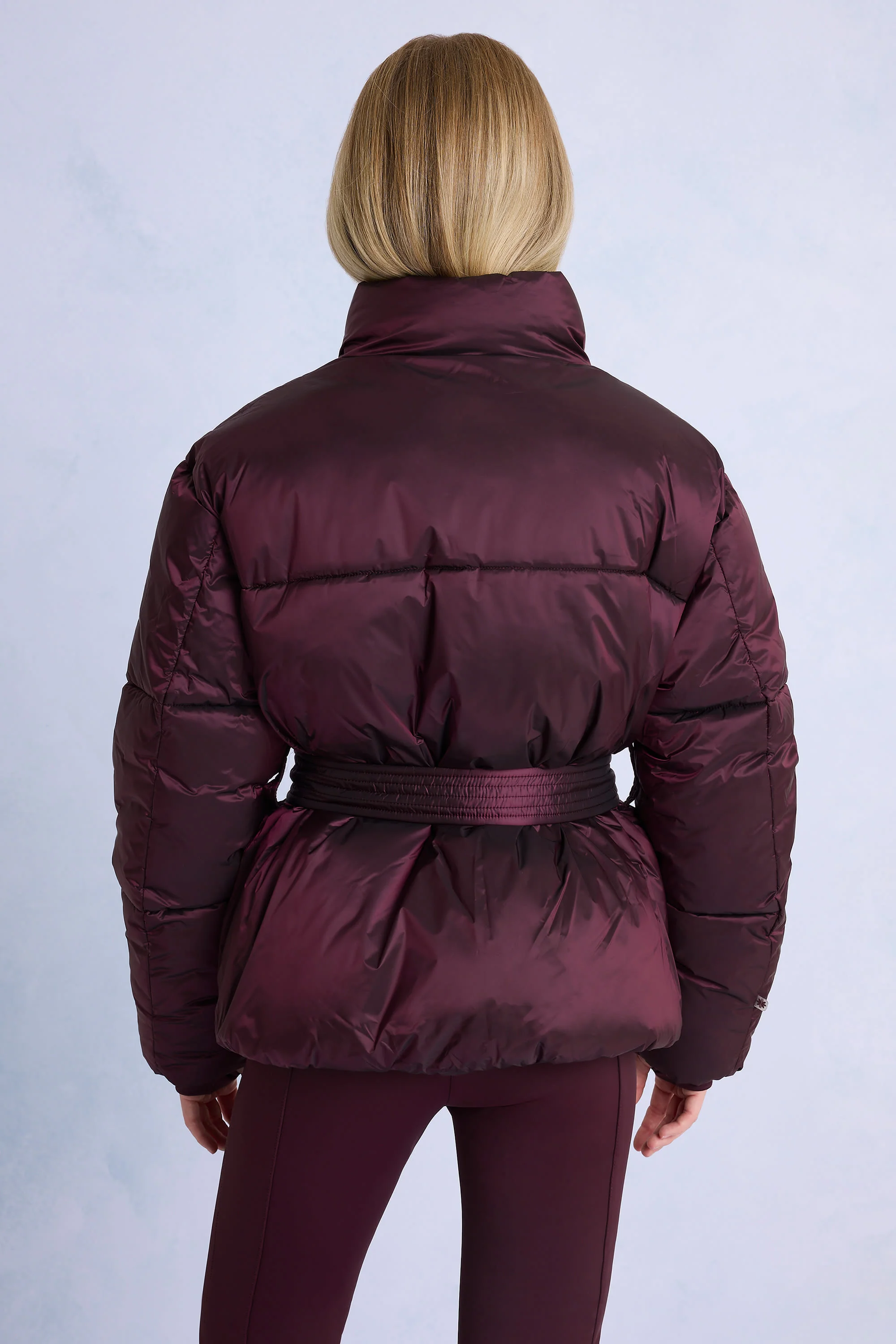 Waterproof Belted Oversized Ski Jacket in Burgundy