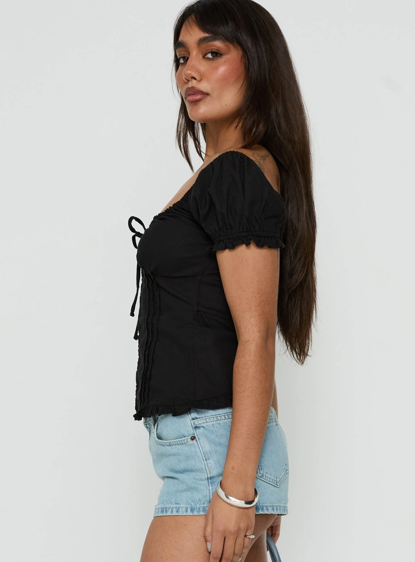 Fabiella Puff Sleeve Blouse Top Black
