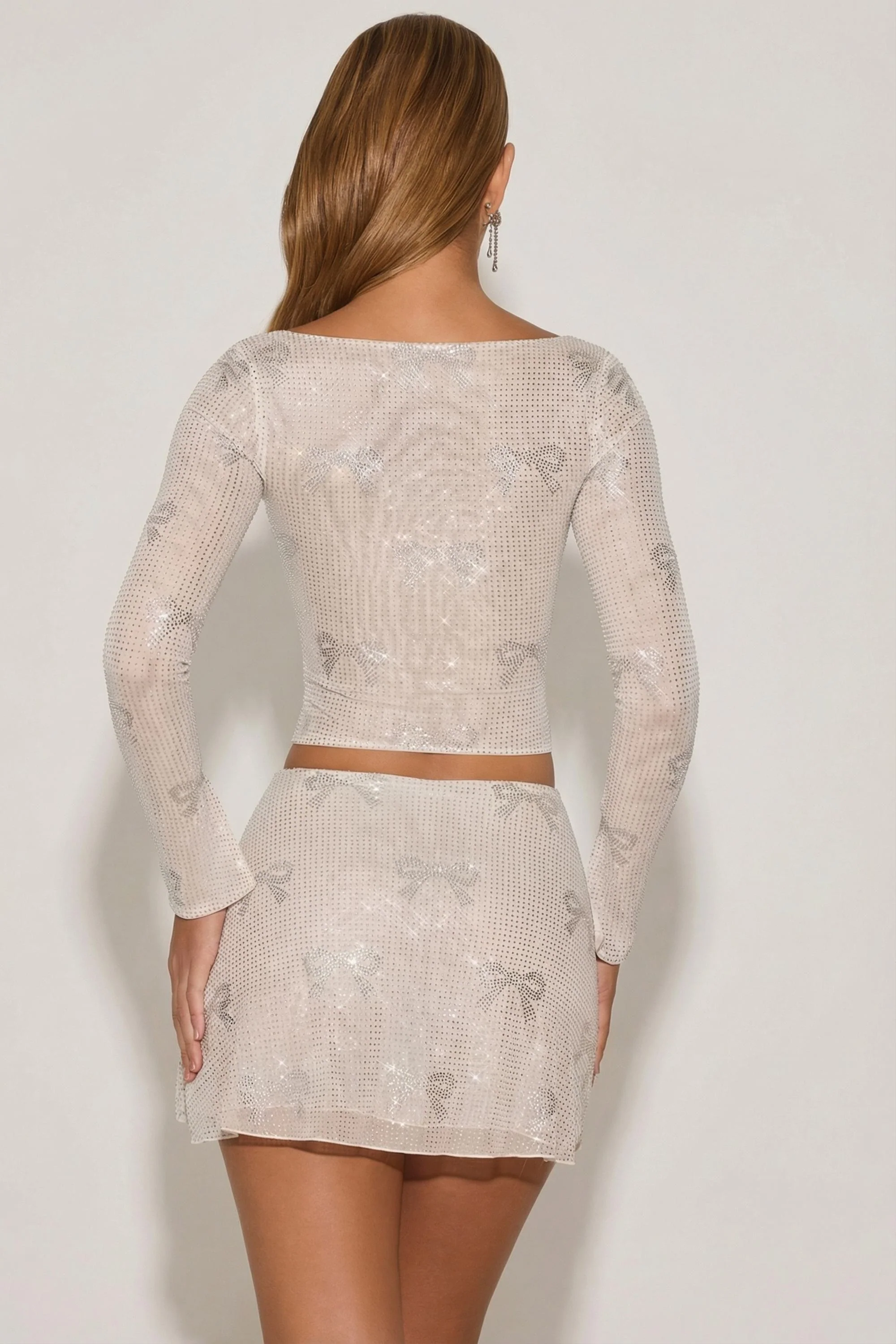 Embellished Bow-Detail Top in Ivory