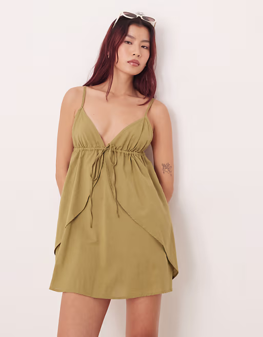 Esmee tie front mini beach dress in light green