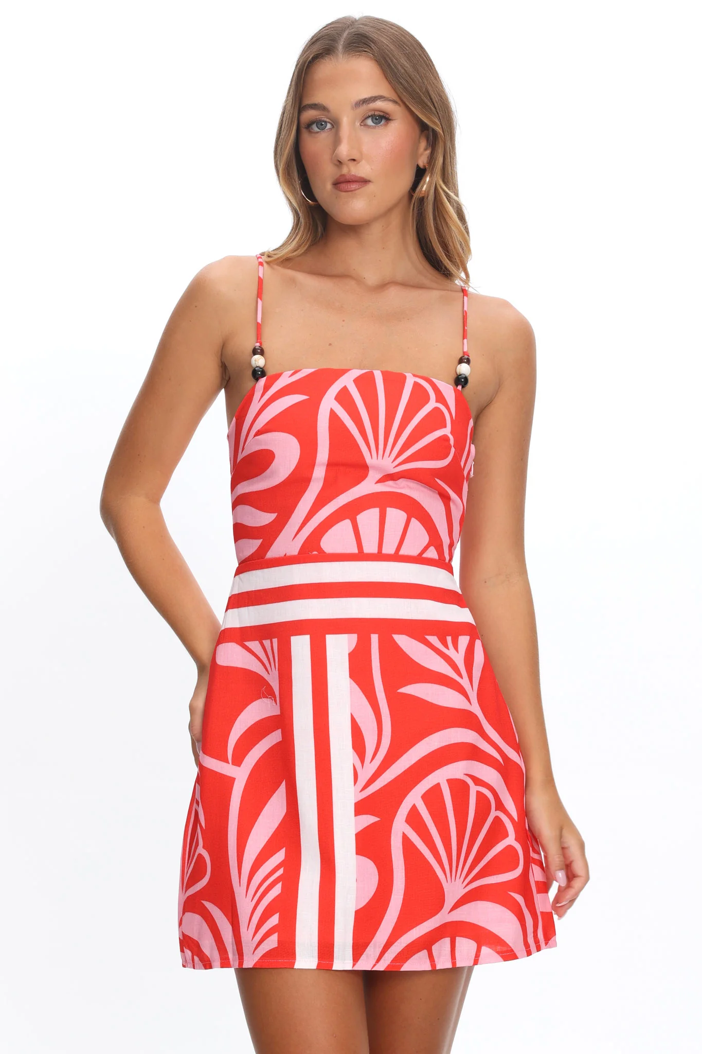 Jessamina Bead Strap Mini Dress Print Red