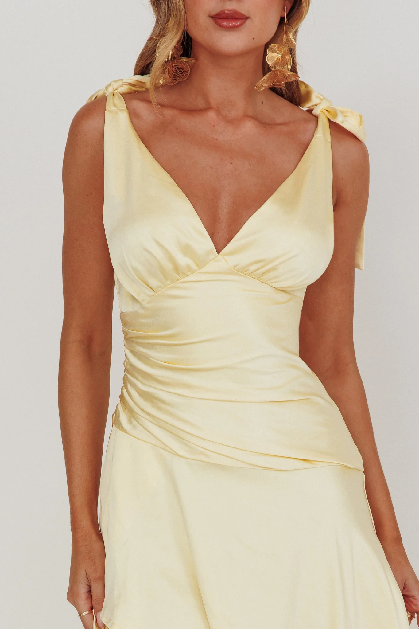 Aquila Tied Shoulder High-Low Hem Dress Lemon