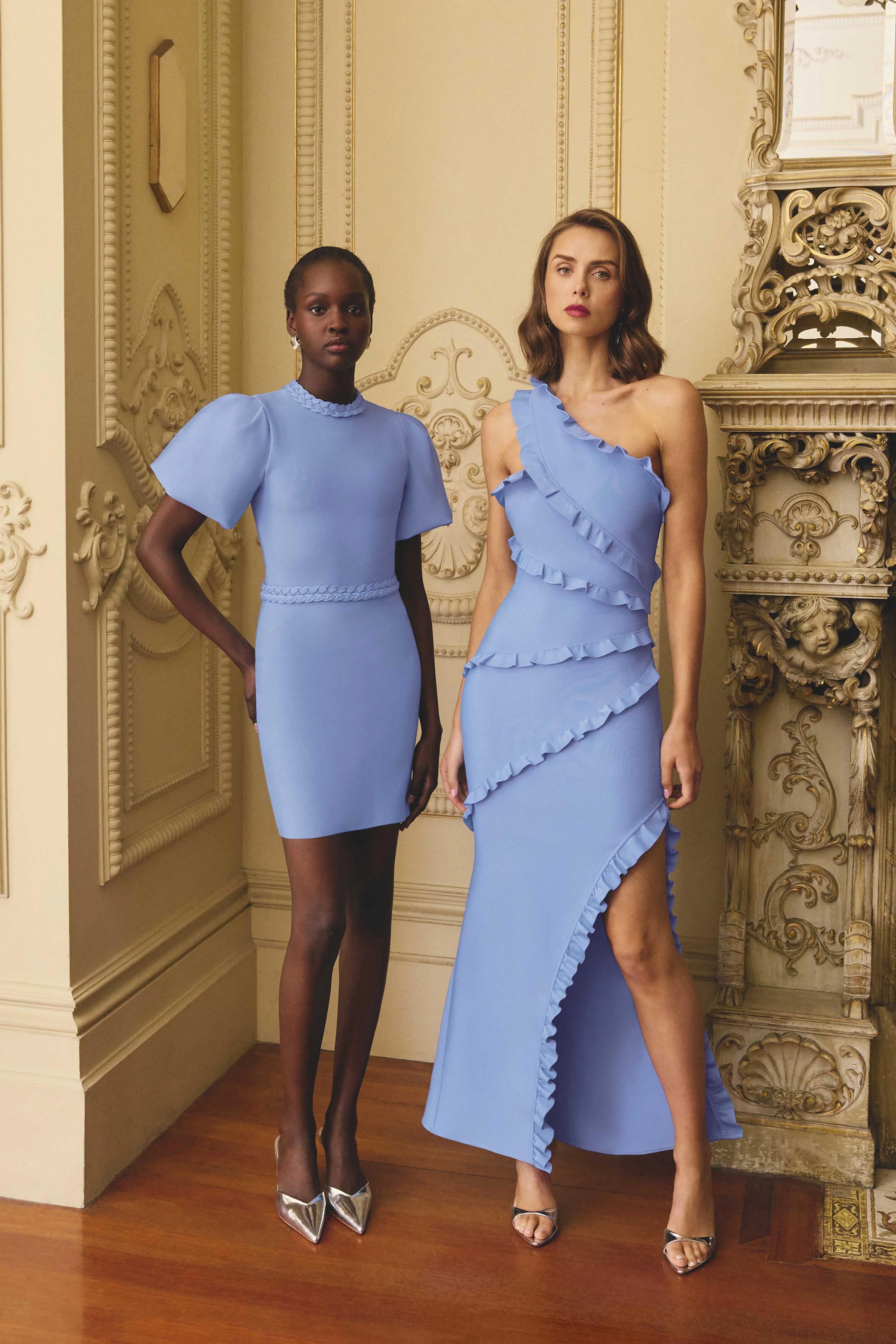 Floriana Puff Sleeve Mini Dress in Cornflower
