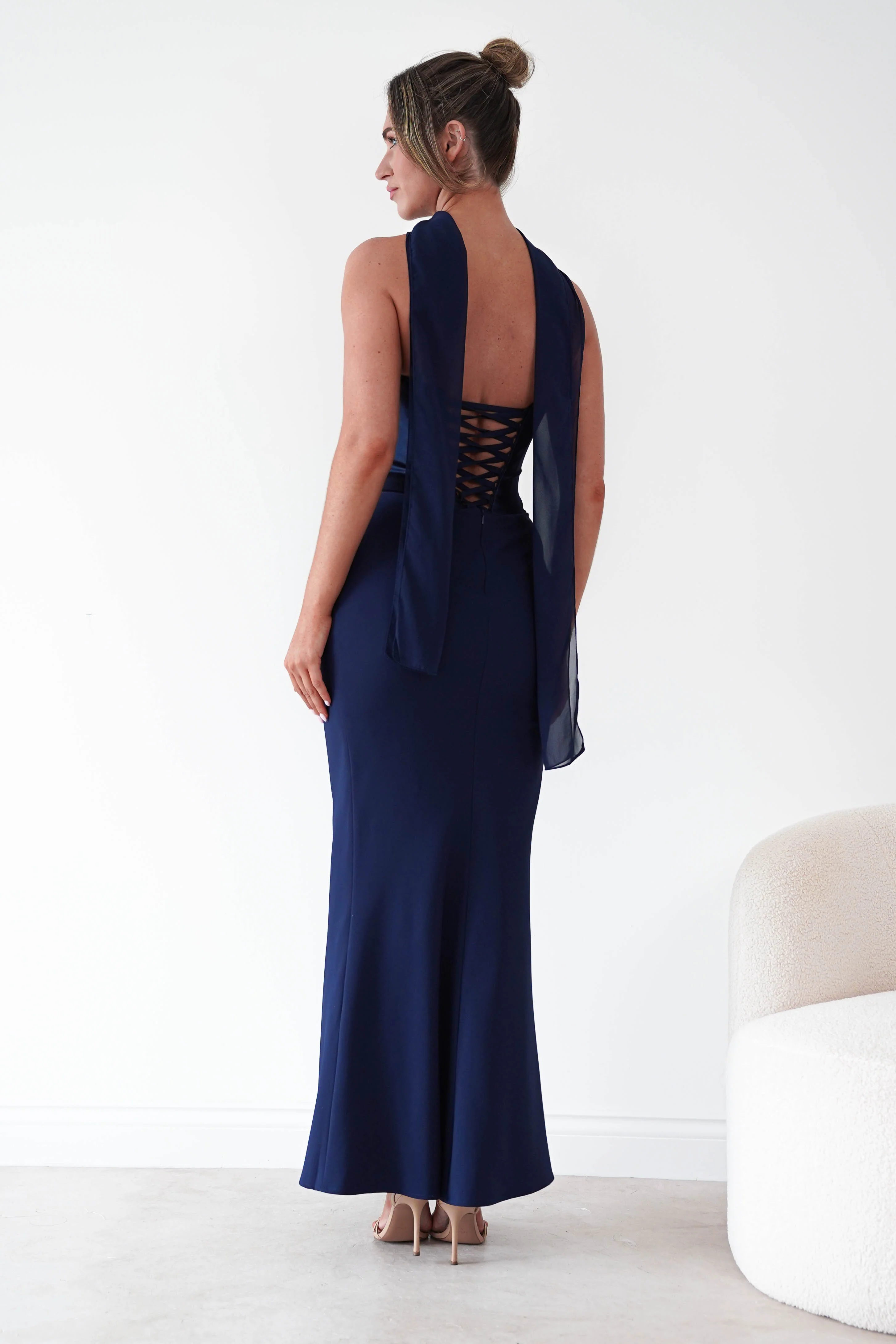 Kailani Strapless Ruched Maxi Dress | Navy