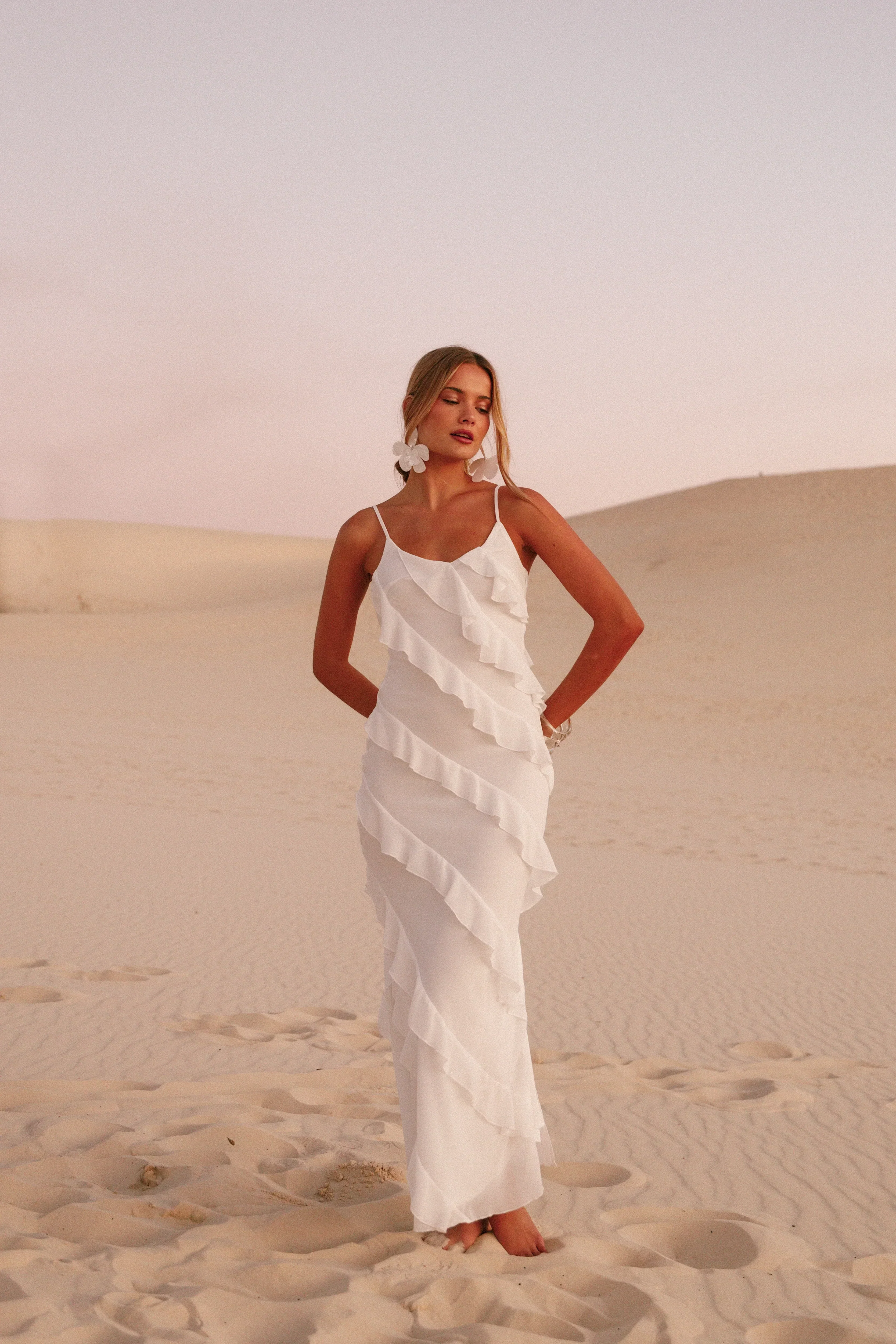 Ciao Ruffles Maxi Dress - Cloud White - luluinthesky