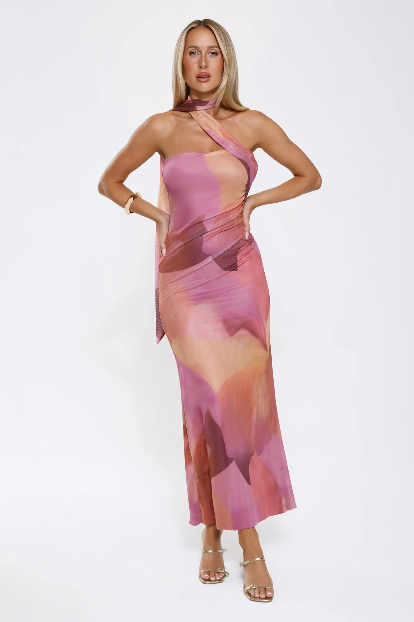 Pixie Drift Halter Mesh Maxi Dress Purple