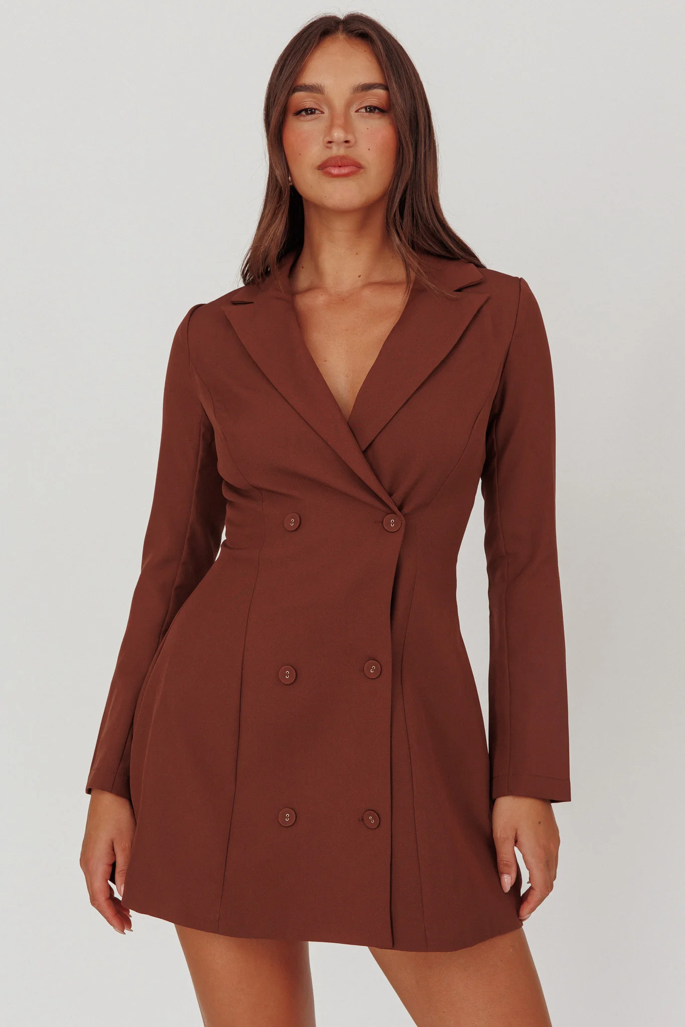 Austria Double Breasted Mini Dress Chocolate