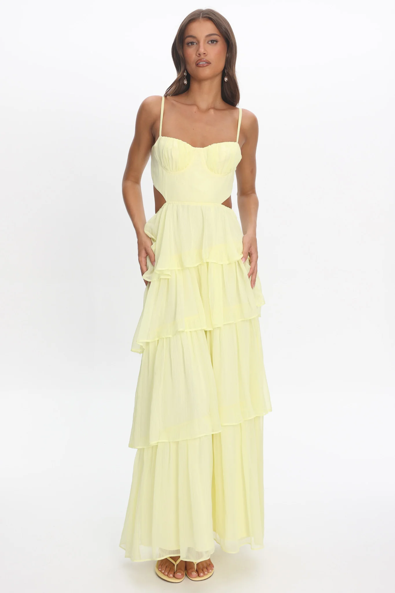 Vianne Tiered Cut-Out Maxi Dress Butter - luluinthesky