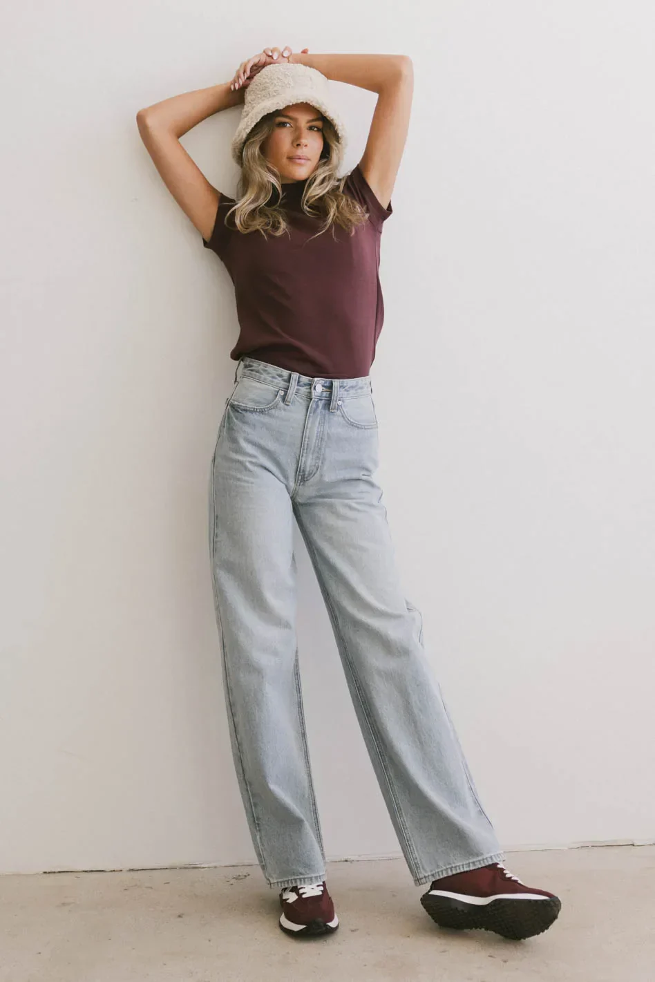 Marley Mock Neck Tee in Wine