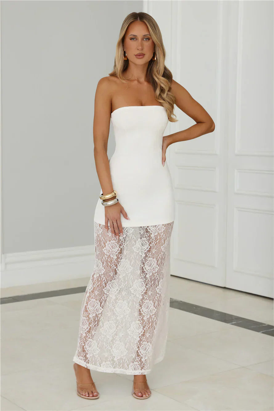 Polished Piece Strapless Lace Maxi Dress White