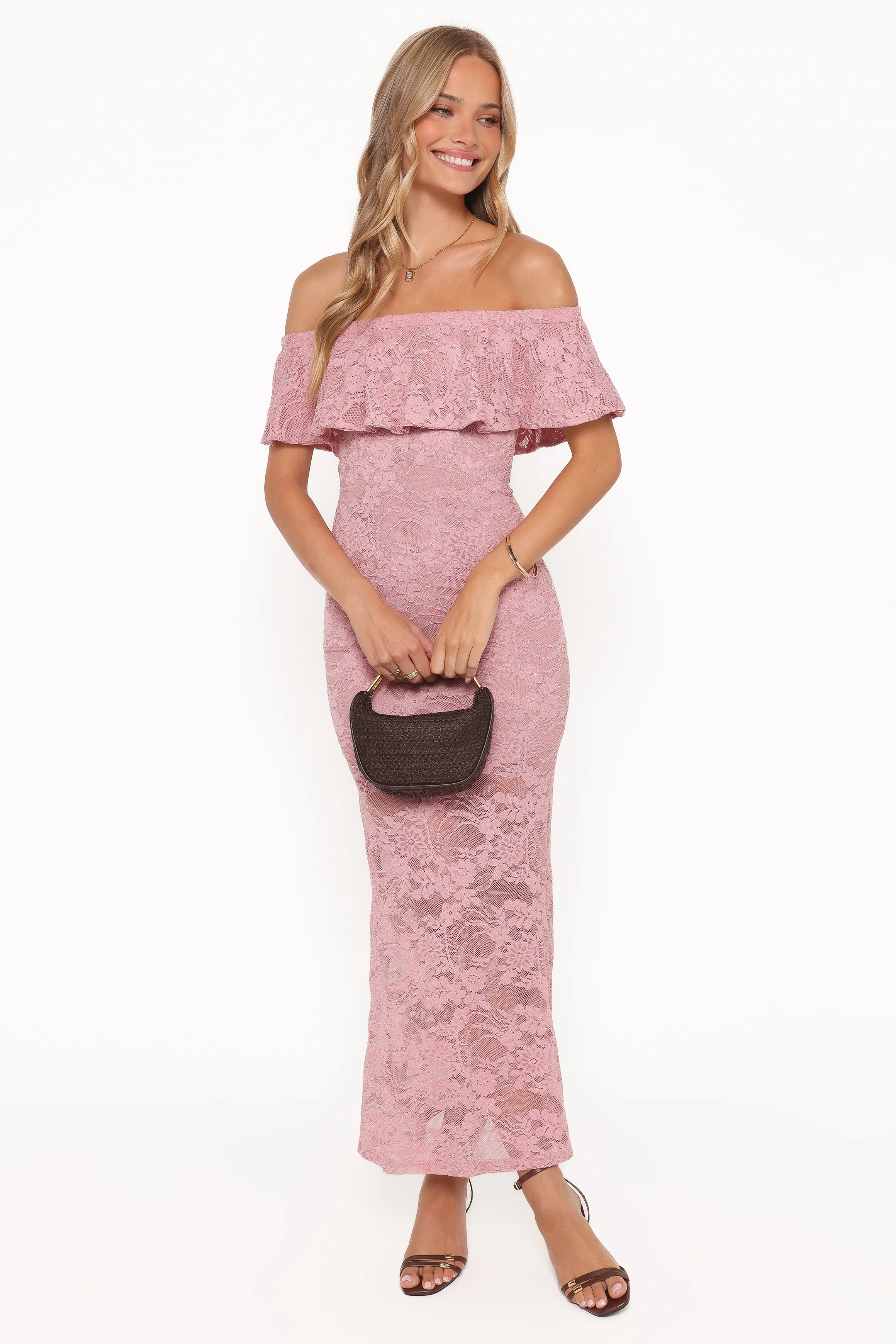 Mirelle Off Shoulder Lace Maxi Dress - Pink