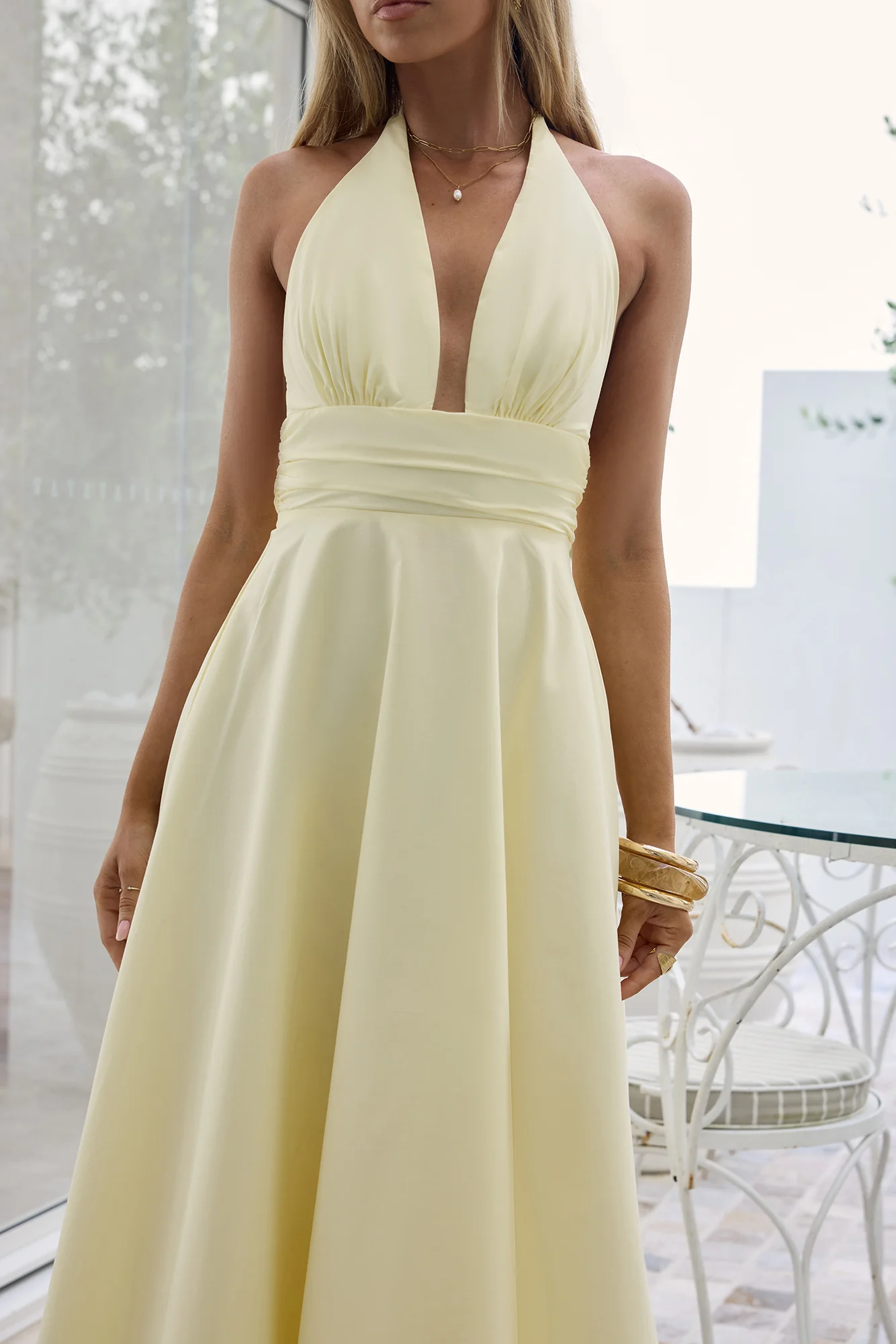 Spring Blossoms Halter Maxi Dress Lemon