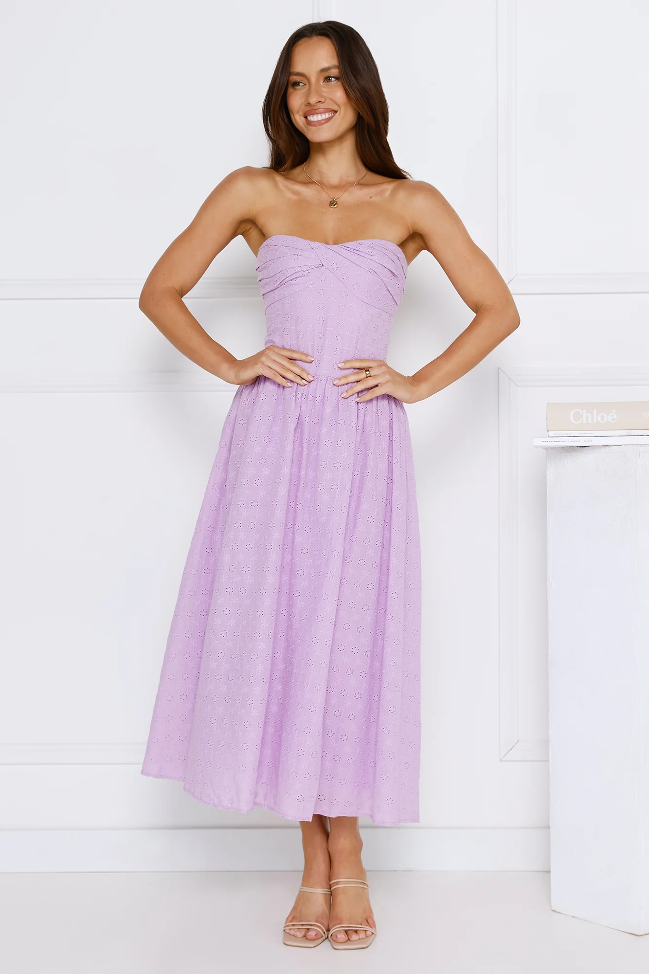 City Of Stars Strapless Embroidered Midi Dress Lilac